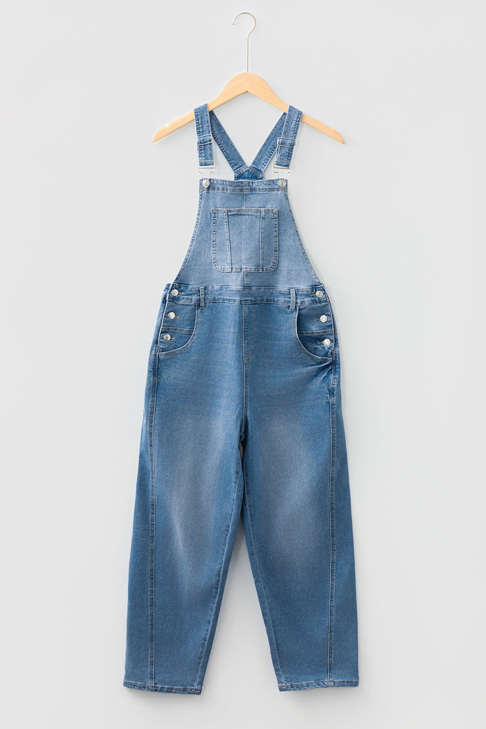 Dusk Blue Adjustable Buckle Barrel Denim Overalls-Bottoms/Jumpsuits & Rompers-[Adult]-[Female]-2022 Online Blue Zone Planet