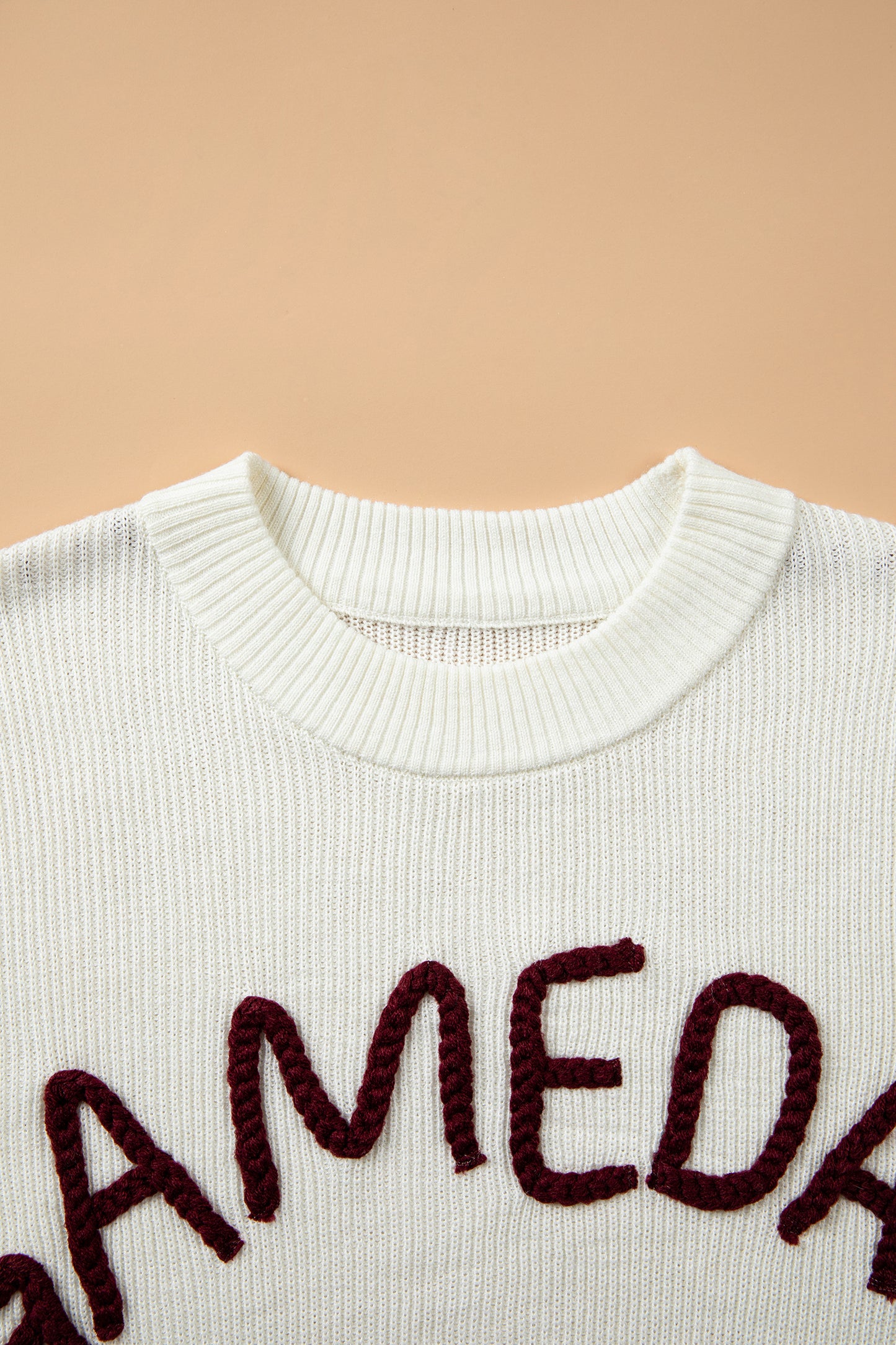 Beige Drop Shoulder Game Day Letter Print Pullover Sweater-TOPS / DRESSES-[Adult]-[Female]-2022 Online Blue Zone Planet