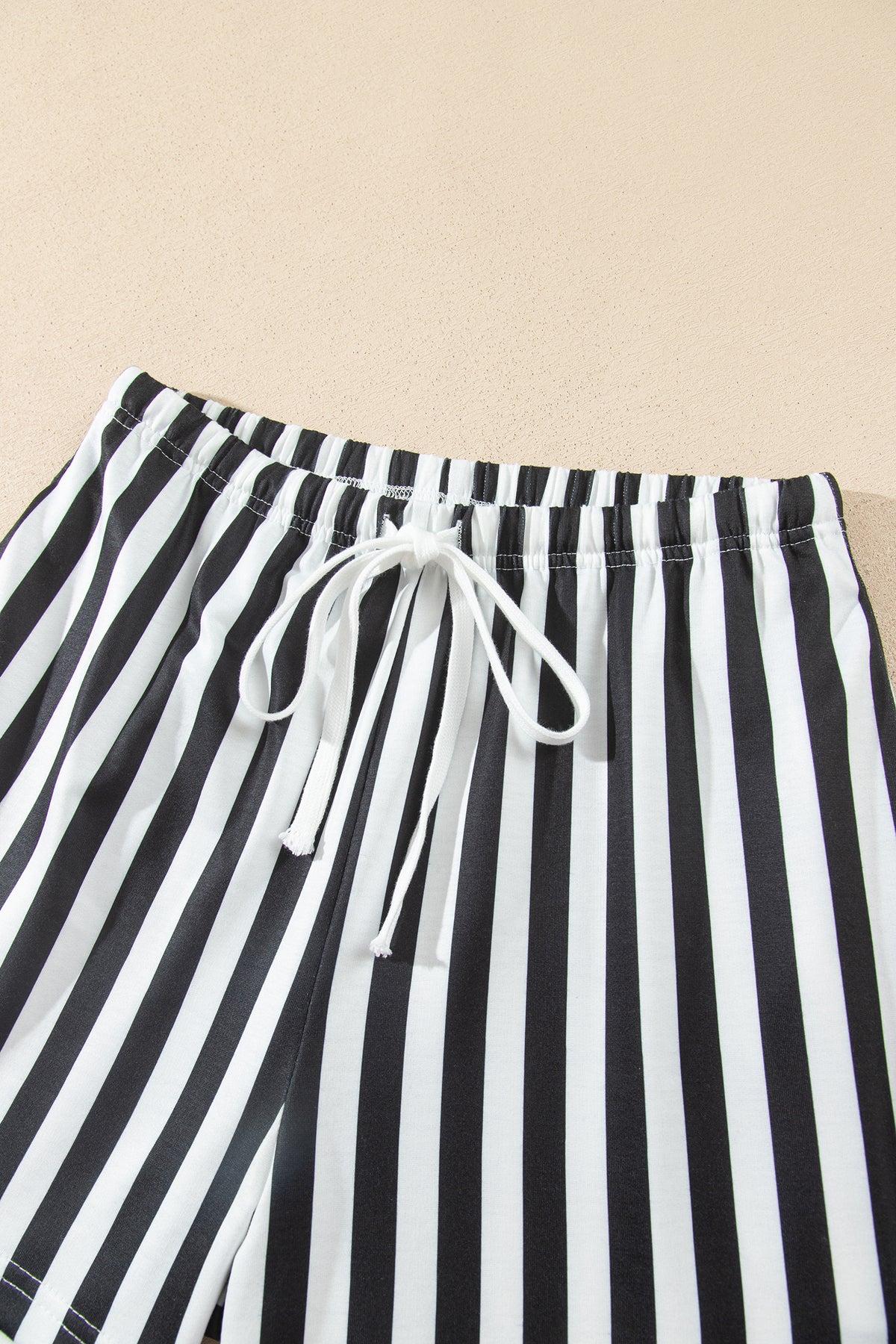Black Striped Color Block Pullover Top Drawstring Shorts Set-Two Piece Sets/Short Sets-[Adult]-[Female]-2022 Online Blue Zone Planet