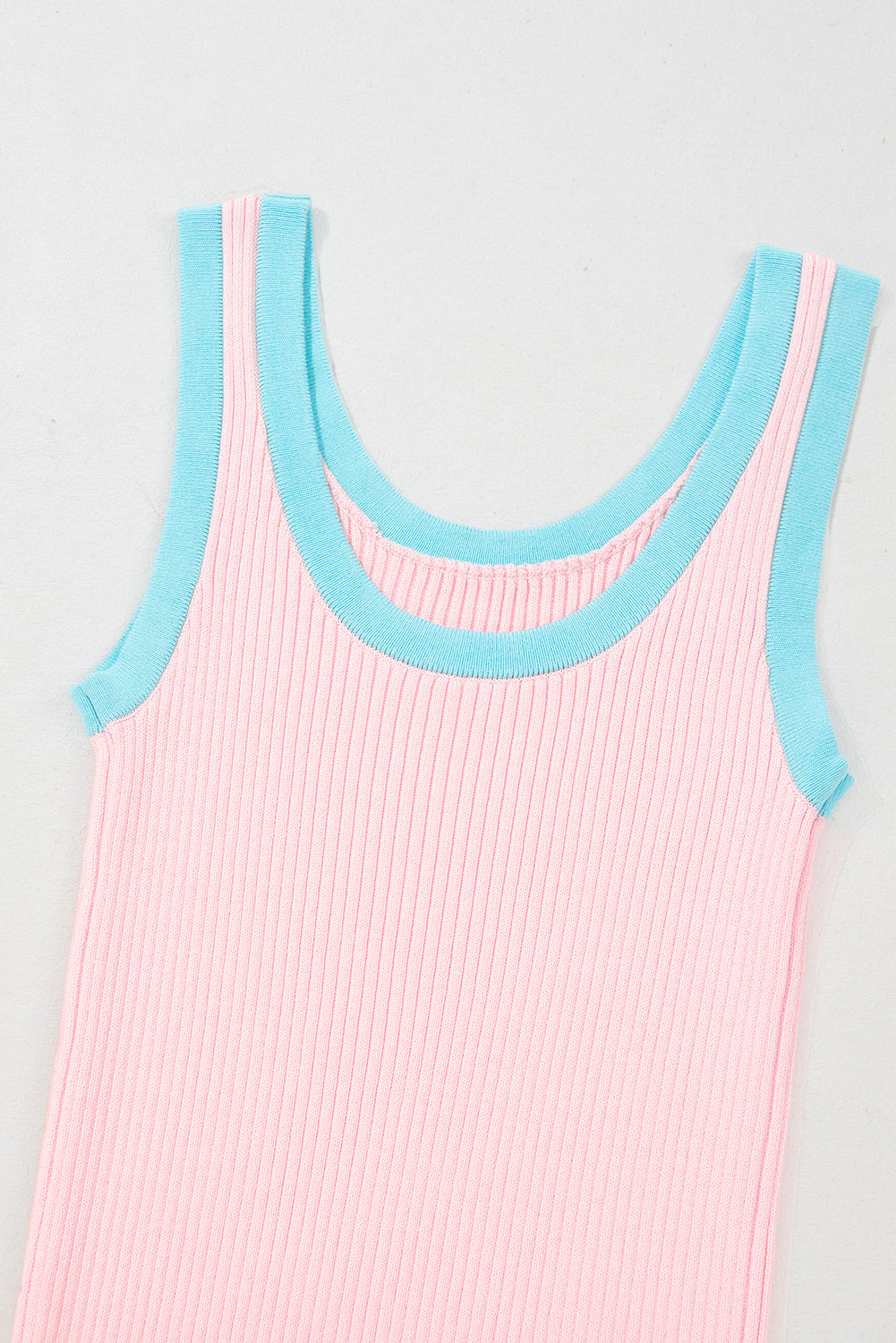 Fiery Red Colorblock Edge Ribbed Knit U Neck Tank Top-Tops/Tank Tops-[Adult]-[Female]-2022 Online Blue Zone Planet