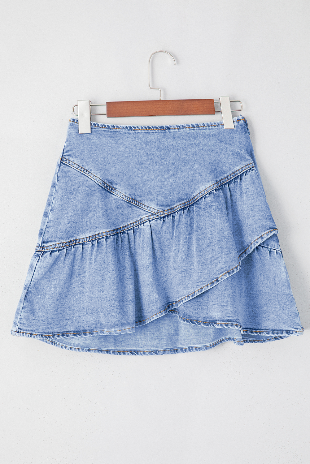 Beau Blue Asymmetric Ruffle Overlay Denim Mini Skirt-Bottoms/Skirts & Petticoat-[Adult]-[Female]-2022 Online Blue Zone Planet
