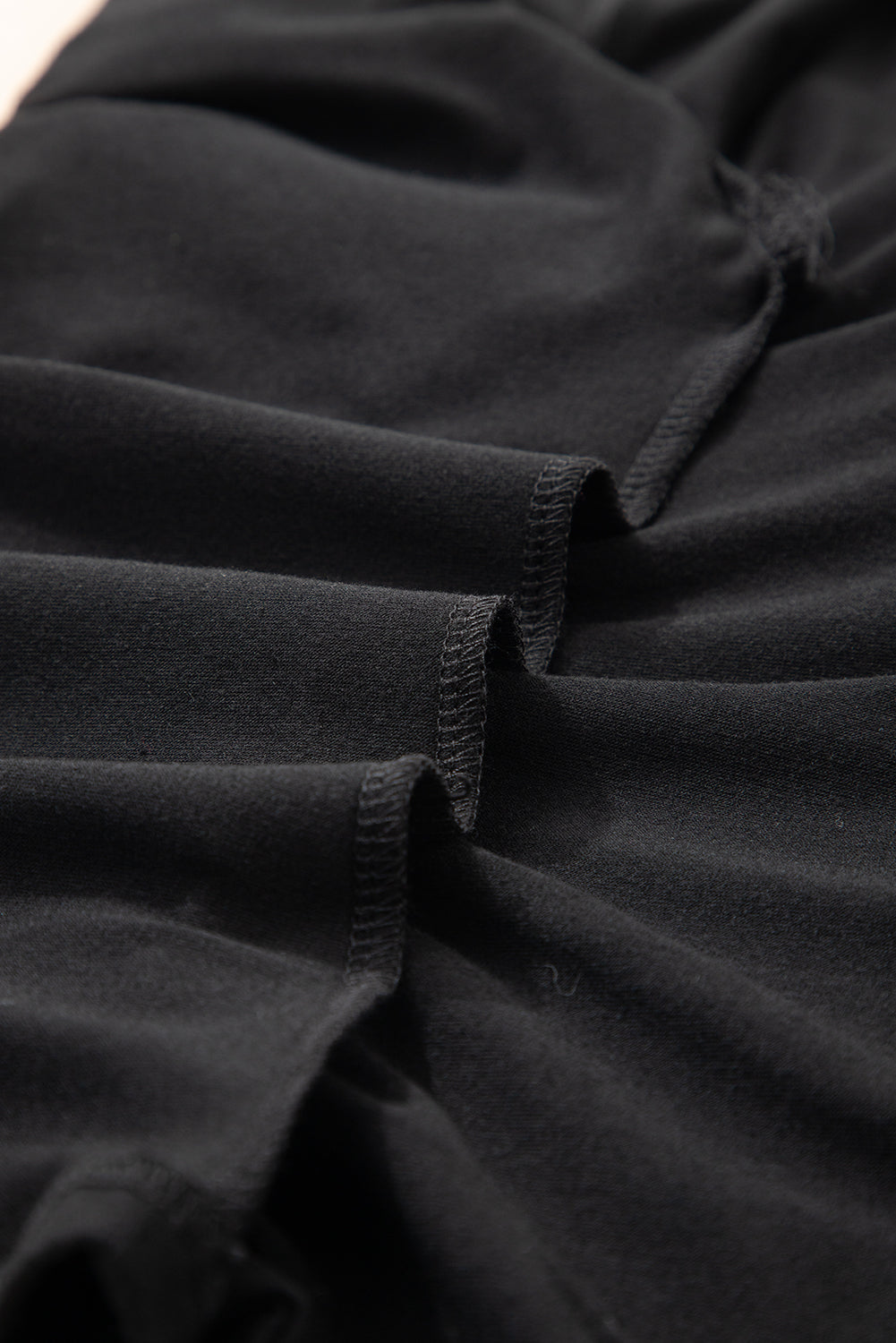 Black Solid Colour V-Neck Double Layer Sleeve Loose T-Shirt-Tops/Tops & Tees-[Adult]-[Female]-2022 Online Blue Zone Planet