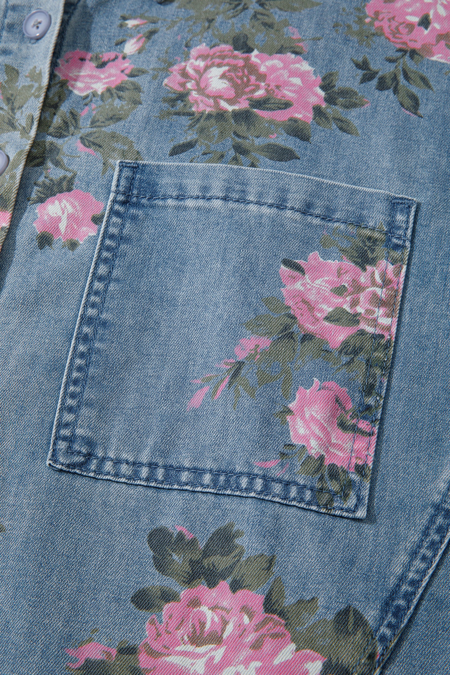 Blue Bracelet Sleeve Floral Denim Shirt-Bracelet-[Adult]-[Female]-2022 Online Blue Zone Planet