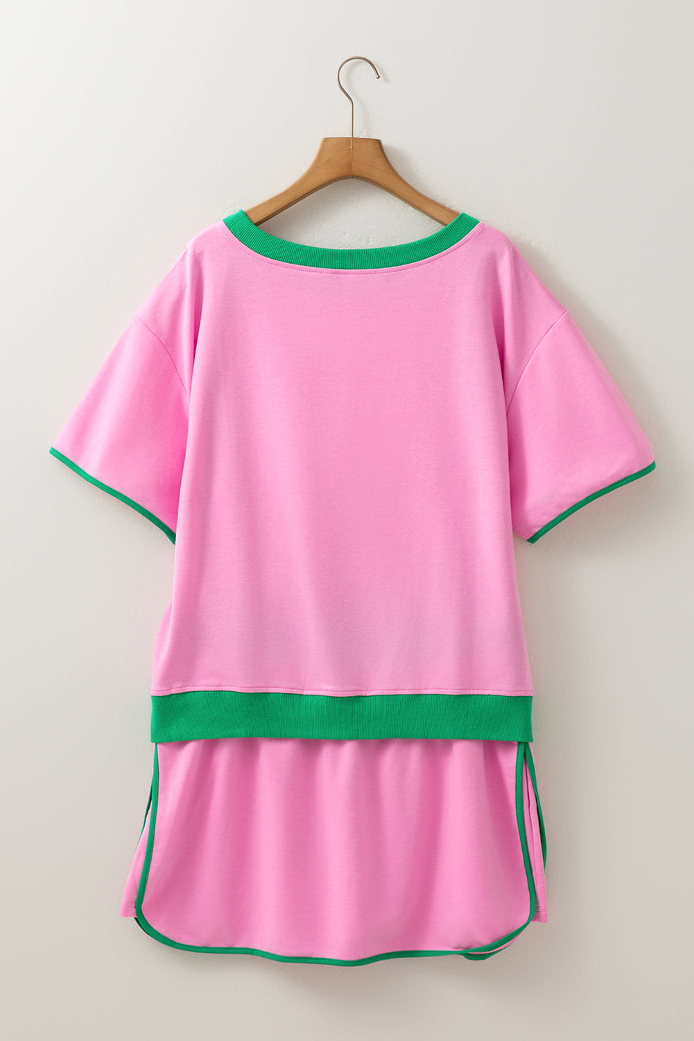 Bonbon Plus Size Contrast Trim T Shirt and Skirt Two Piece Set-Plus Size/Plus Size Loungewear-[Adult]-[Female]-2022 Online Blue Zone Planet