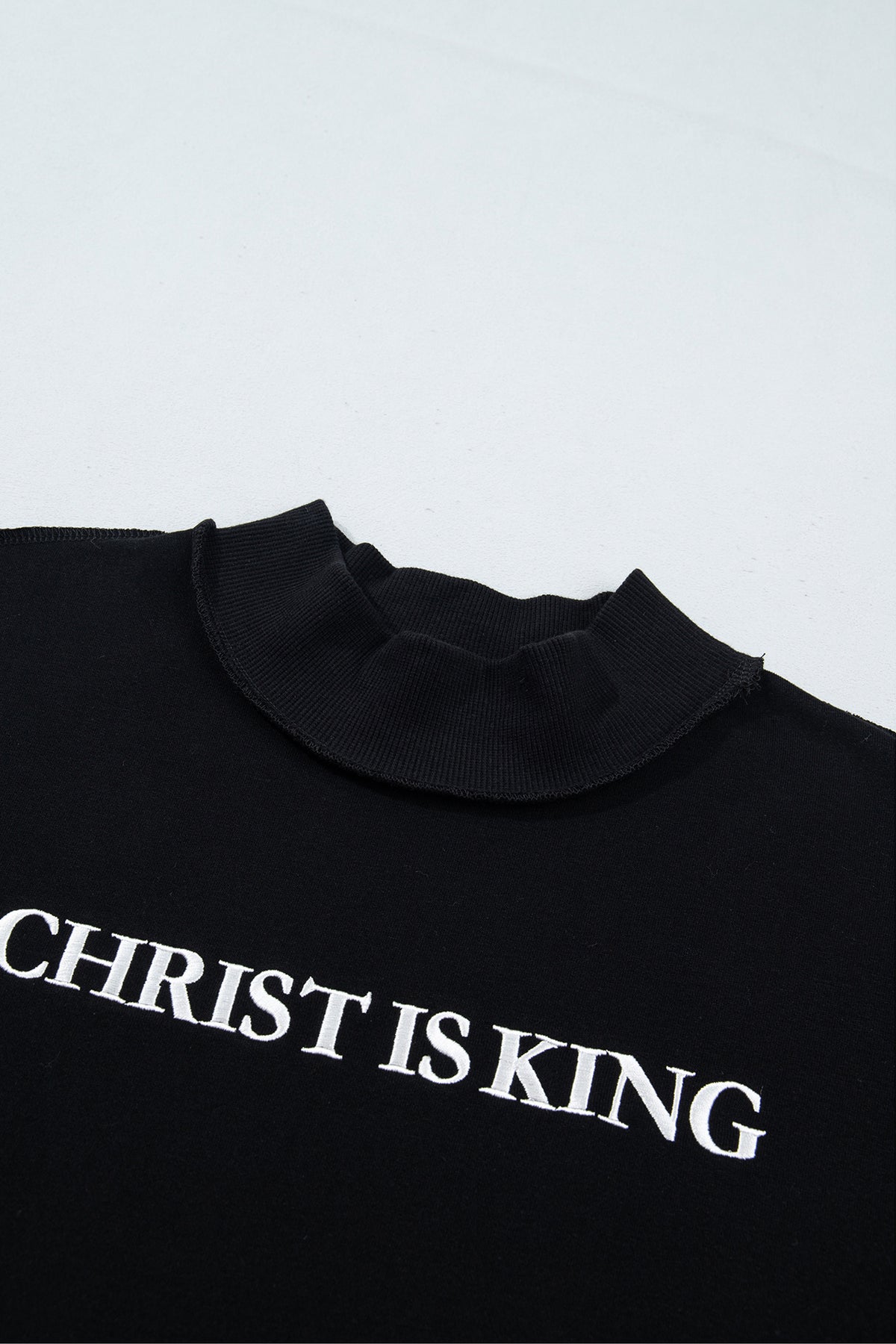 Black CHRIST IS KING Embroidery High Neck Baggy Sweatshirt-Tops / Dresses-[Adult]-[Female]-2022 Online Blue Zone Planet