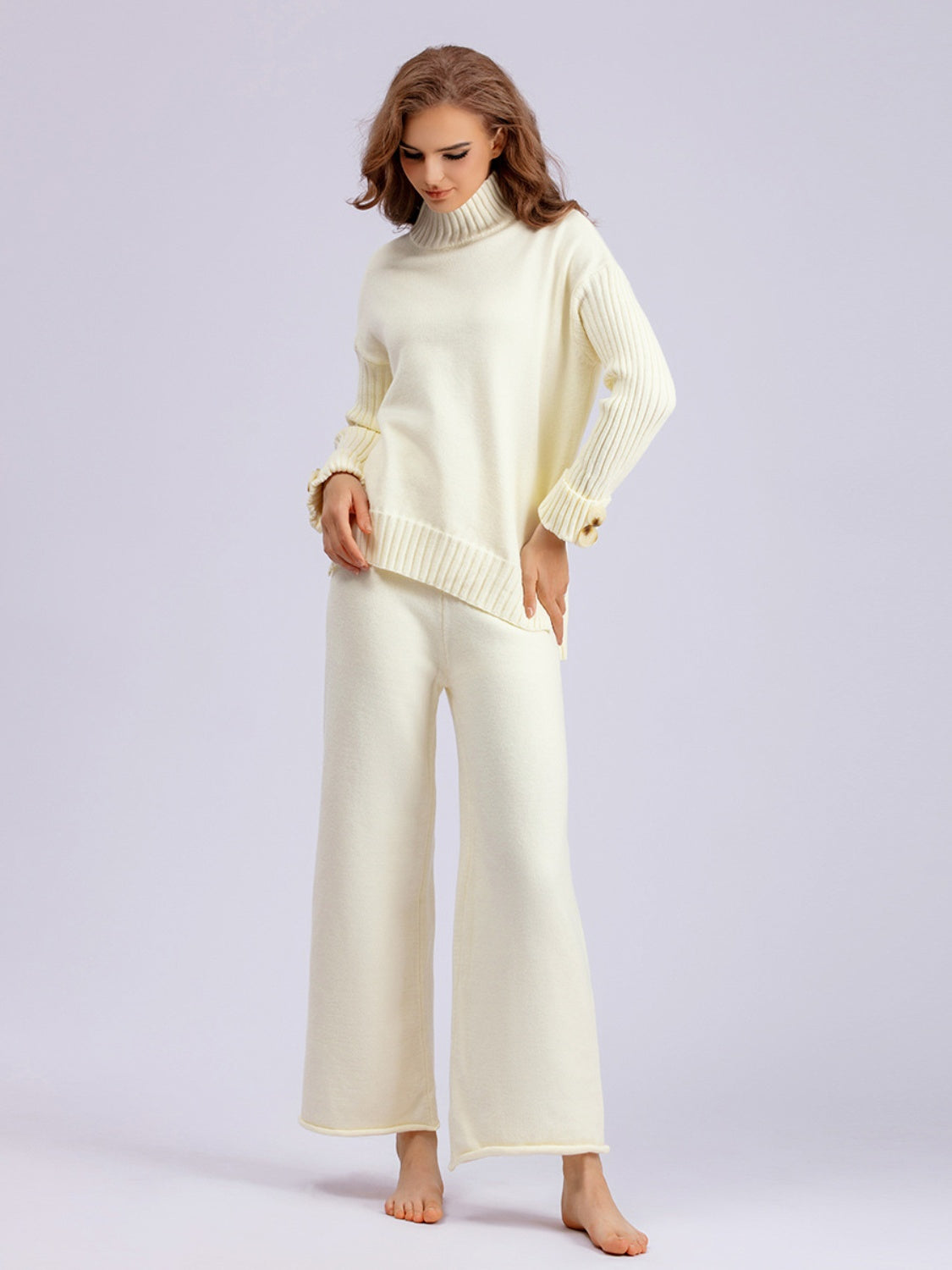 Blue Zone Planet | Basic Bae High- Low Turtleneck Long Sleeve Top and Pants Sweater Set-TOPS / DRESSES-[Adult]-[Female]-2022 Online Blue Zone Planet