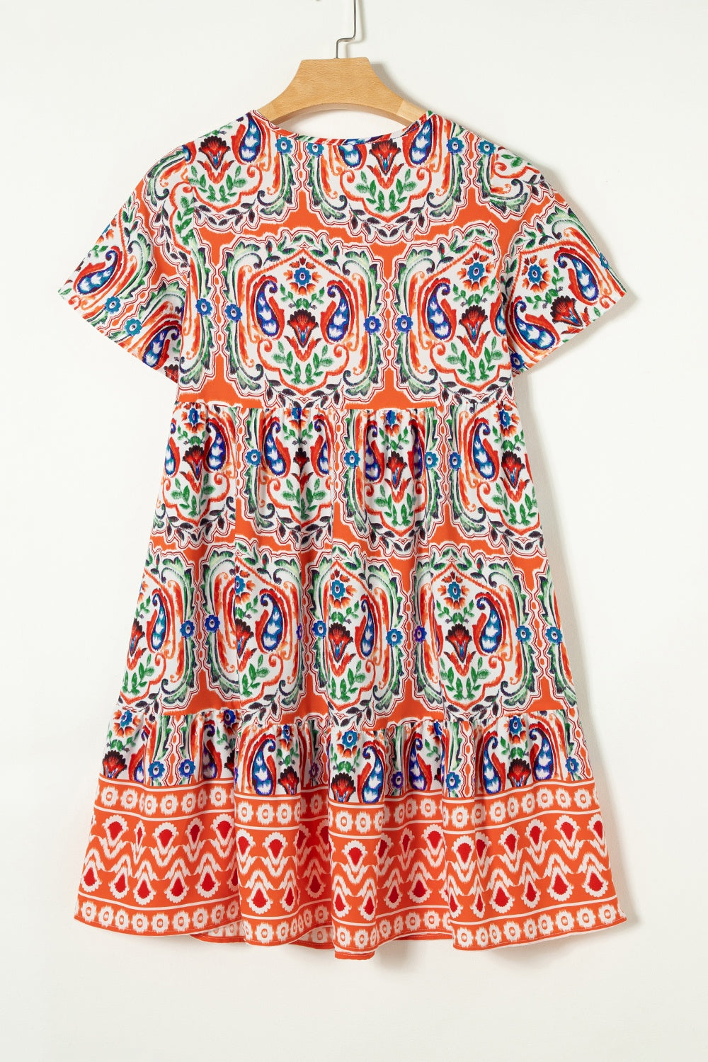 Printed Tie Neck Short Sleeve Dress-TOPS / DRESSES-[Adult]-[Female]-2022 Online Blue Zone Planet