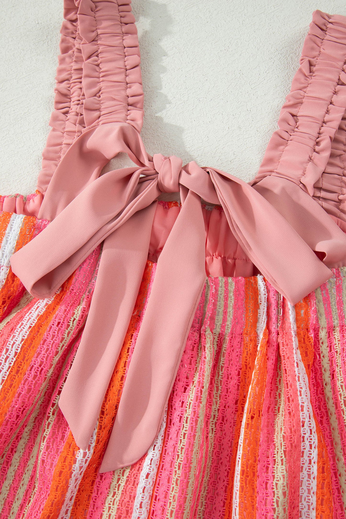 Pink Stripe Ruffled Straps Ribbon Knot Flowy Vacation Maxi Dress-TOPS / DRESSES-[Adult]-[Female]-2022 Online Blue Zone Planet