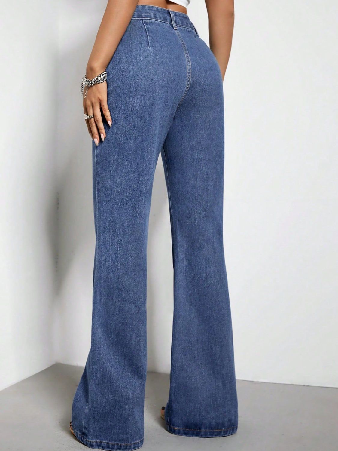 High Waist Bootcut Jeans with Pockets-BOTTOMS SIZES SMALL MEDIUM LARGE-[Adult]-[Female]-2022 Online Blue Zone Planet