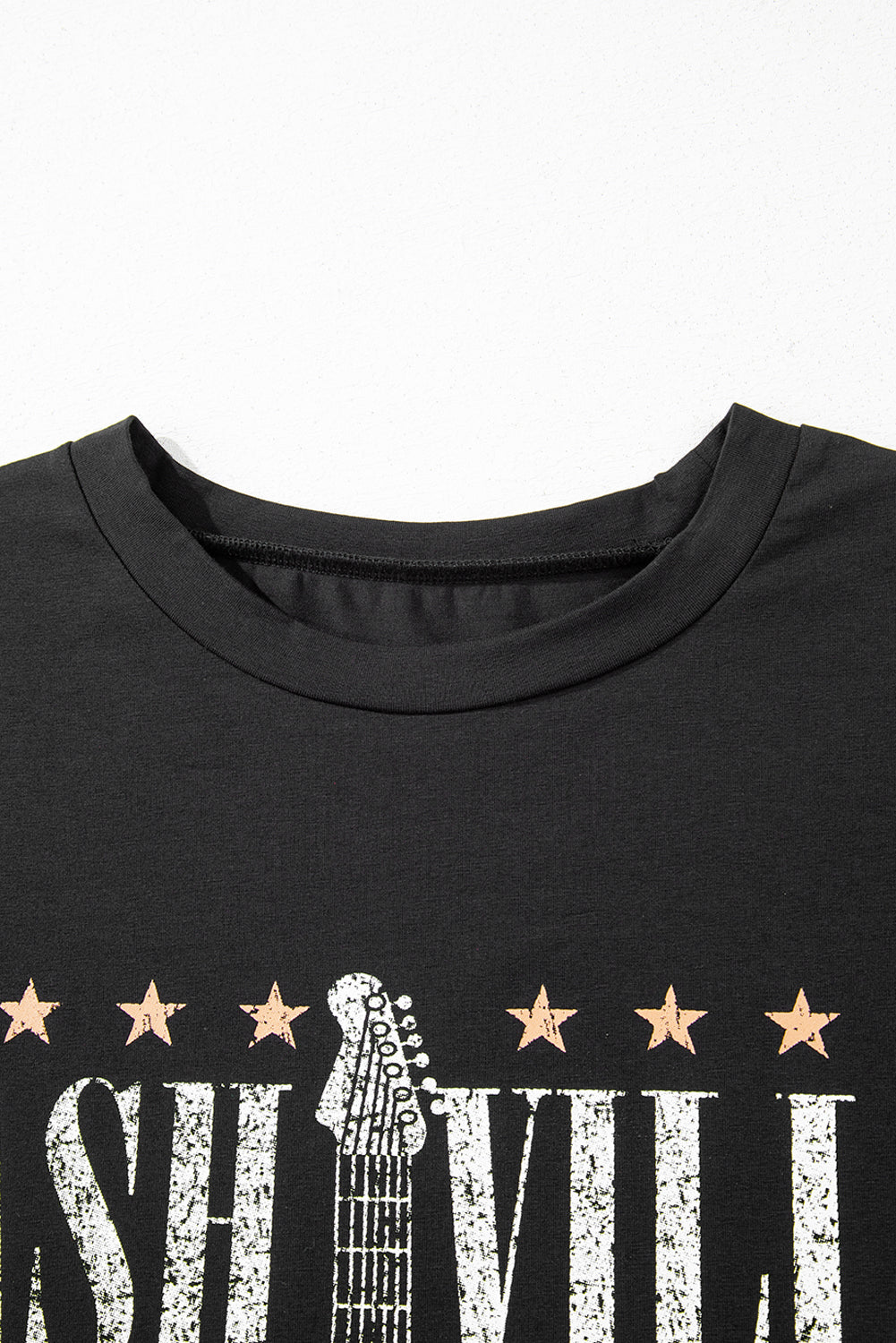Black Nashville Guitar Print Crew Neck T Shirt Mini Dress-TOPS / DRESSES-[Adult]-[Female]-2022 Online Blue Zone Planet