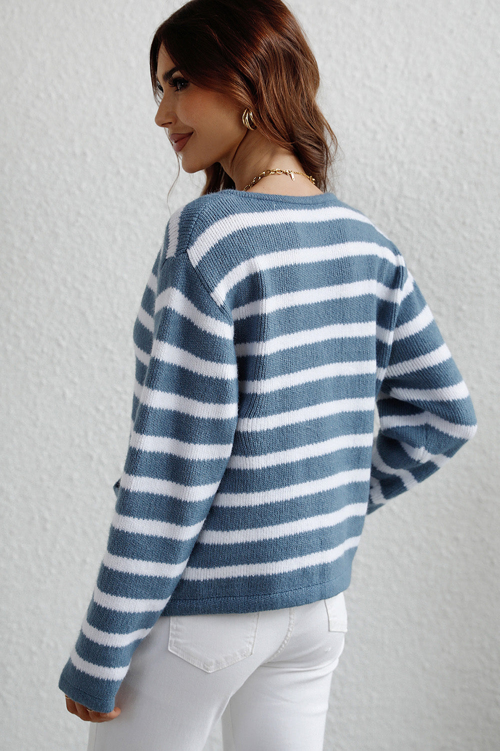 Blue Zone Planet | Striped Button Down Long Sleeve Cardigan-TOPS / DRESSES-[Adult]-[Female]-2022 Online Blue Zone Planet