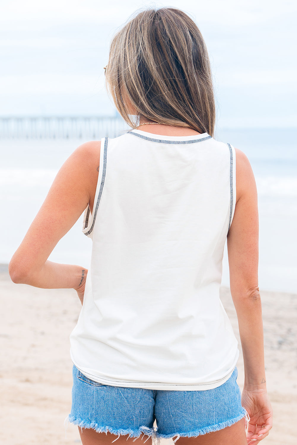 White Sweet Bow Stitching Trim Sleeveless Top-Tops/Tank Tops-[Adult]-[Female]-2022 Online Blue Zone Planet