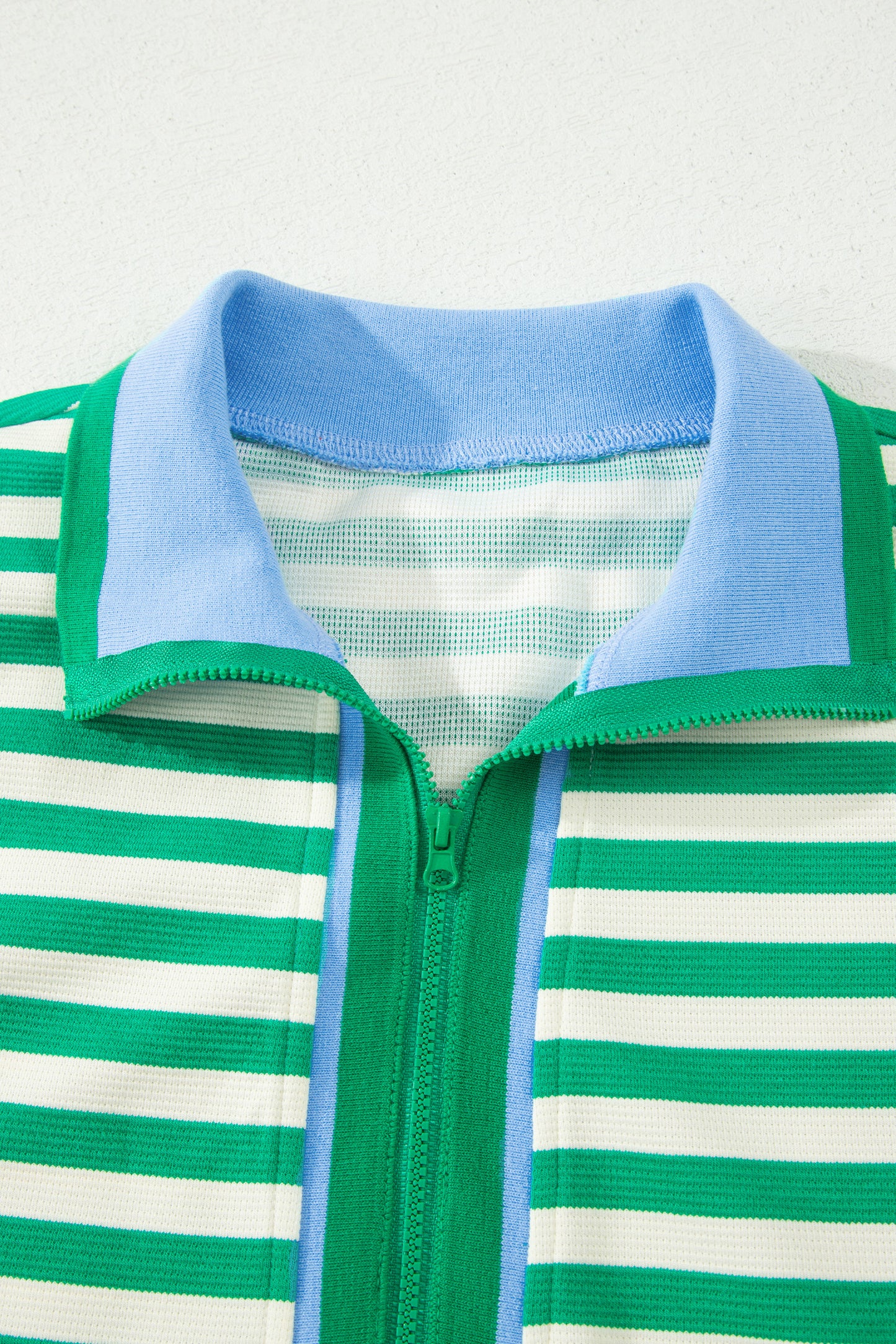 Bright Green Textured Stripe Print Contrast Trim Zip Collar Sleeveless 2pcs Skort Set-Two Piece Sets/Two Piece Dresses-[Adult]-[Female]-2022 Online Blue Zone Planet