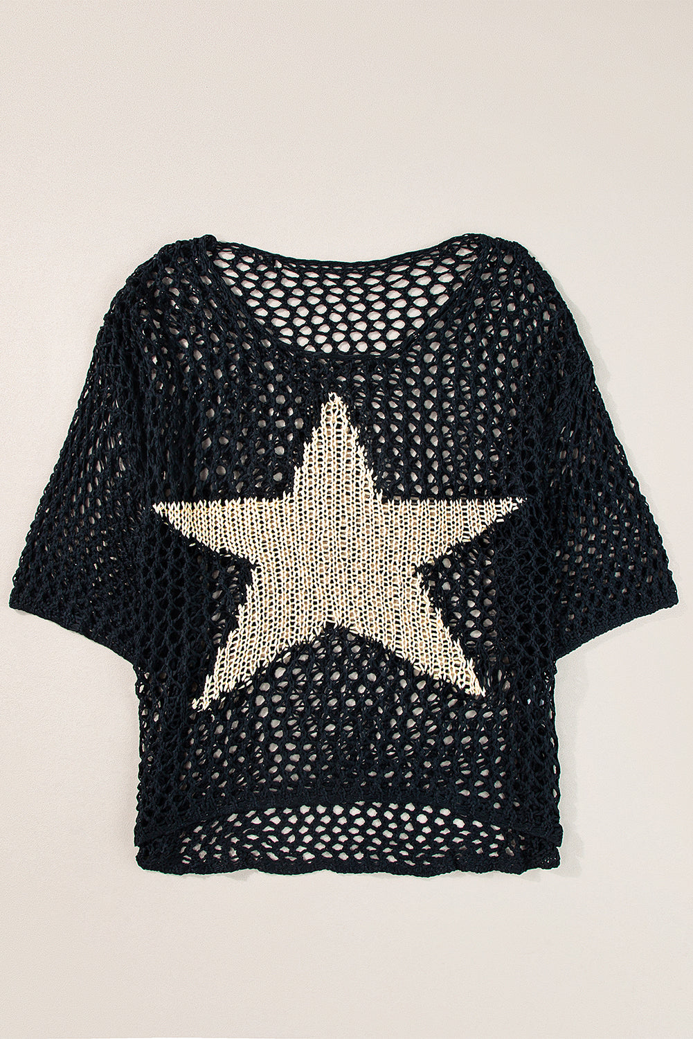 White Star Graphic Crochet Knitted Summer Sweater Top Blue Zone Planet
