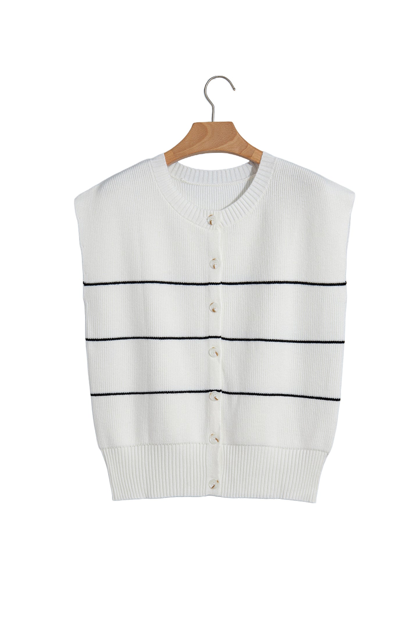 White Stripe Short Sleeve Button Front Shift Cardigan-Sweaters & Cardigans/Cardigans-[Adult]-[Female]-2022 Online Blue Zone Planet