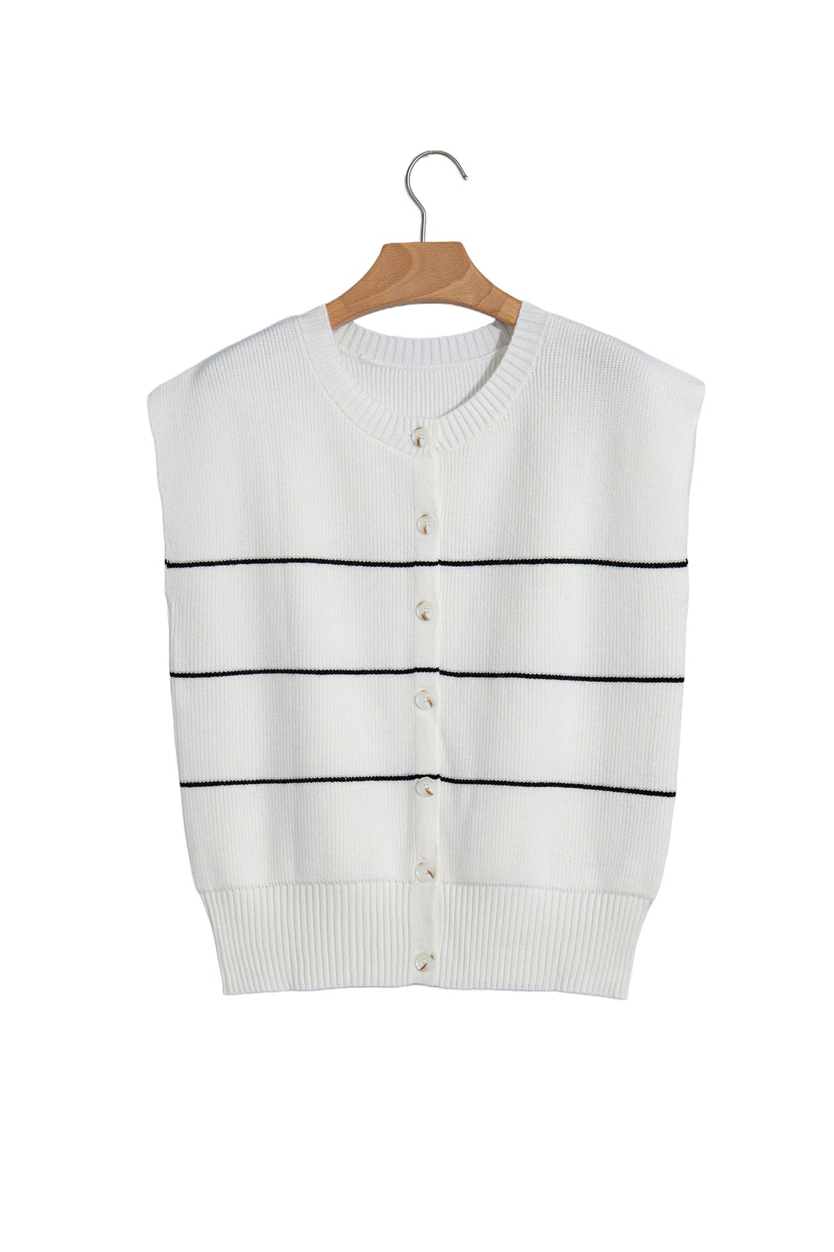White Stripe Short Sleeve Button Front Shift Cardigan-Sweaters & Cardigans/Cardigans-[Adult]-[Female]-2022 Online Blue Zone Planet