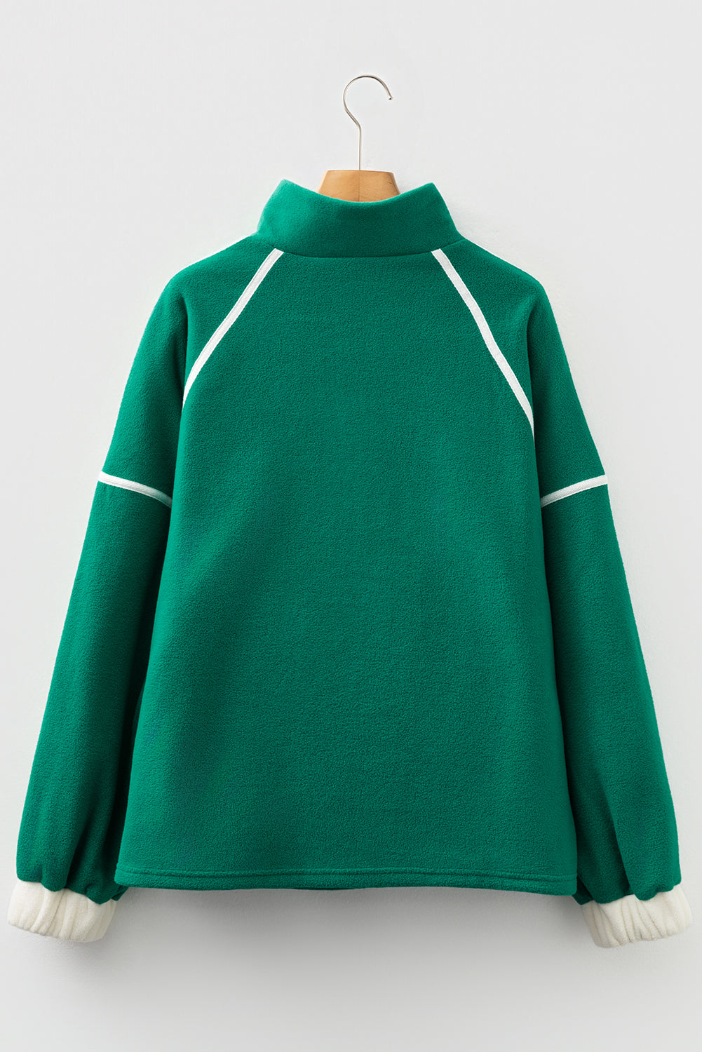 Dark Green Half Zip Contrast Trim Pocketed Plus Size Fleece Sweatshirt-Plus Size/Plus Size Sweatshirts & Hoodies-[Adult]-[Female]-2022 Online Blue Zone Planet