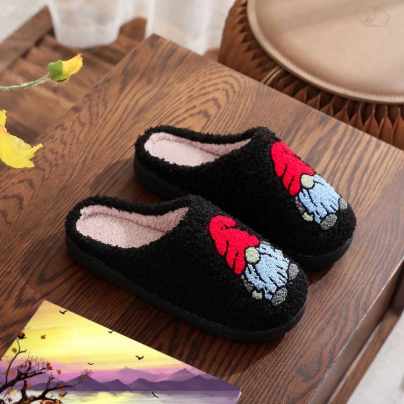 Christmas pattern unisex home winter wool slippers-[Adult]-[Female]-Black-36/37-2022 Online Blue Zone Planet