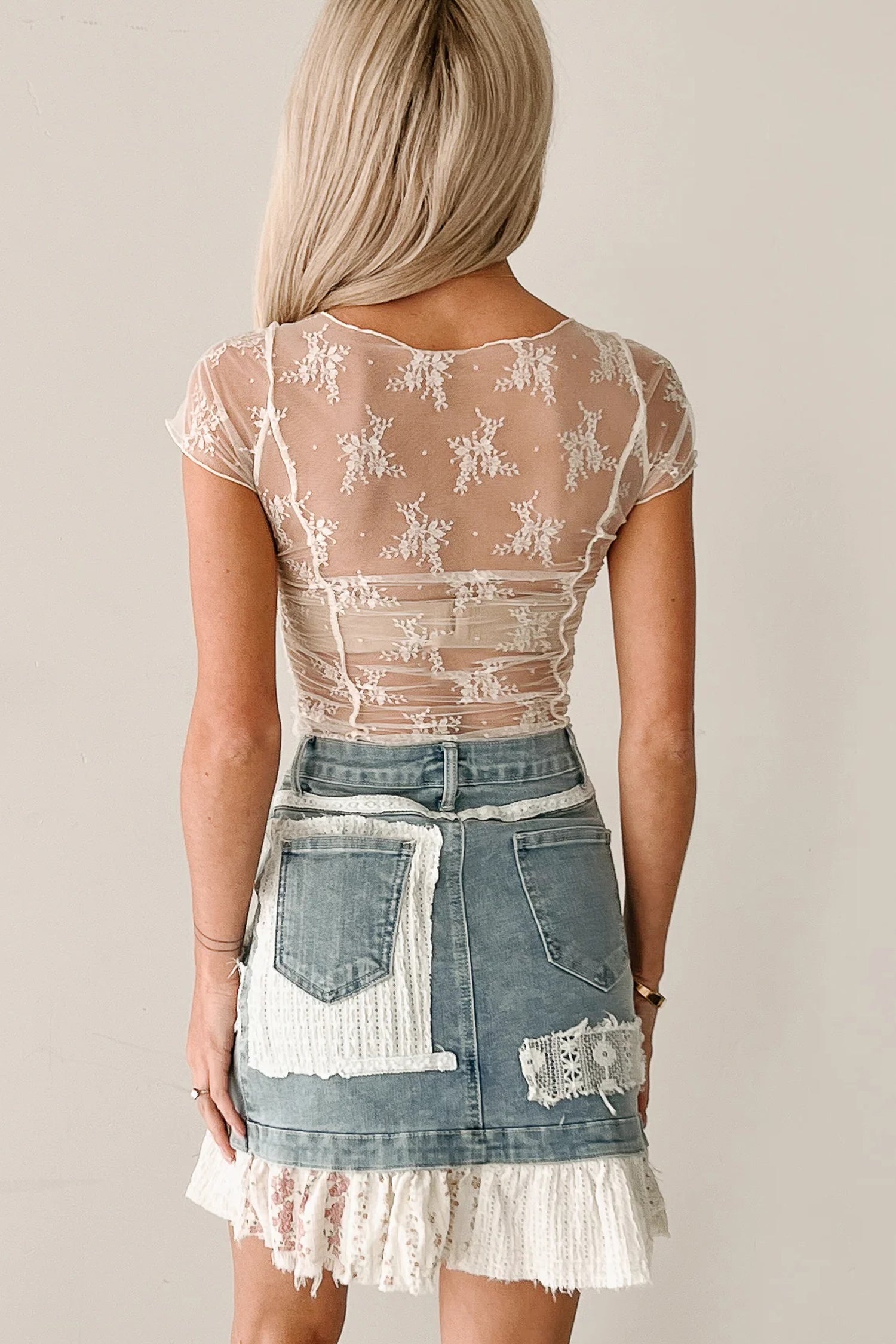 White Exposed Seam Ruched Sheer Floral Mesh Top-Tops/Blouses & Shirts-[Adult]-[Female]-2022 Online Blue Zone Planet