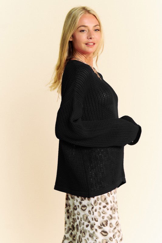 Davi & Dani Star Front Crochet Drop Shoulder Knit Top-TOPS / DRESSES-[Adult]-[Female]-2022 Online Blue Zone Planet