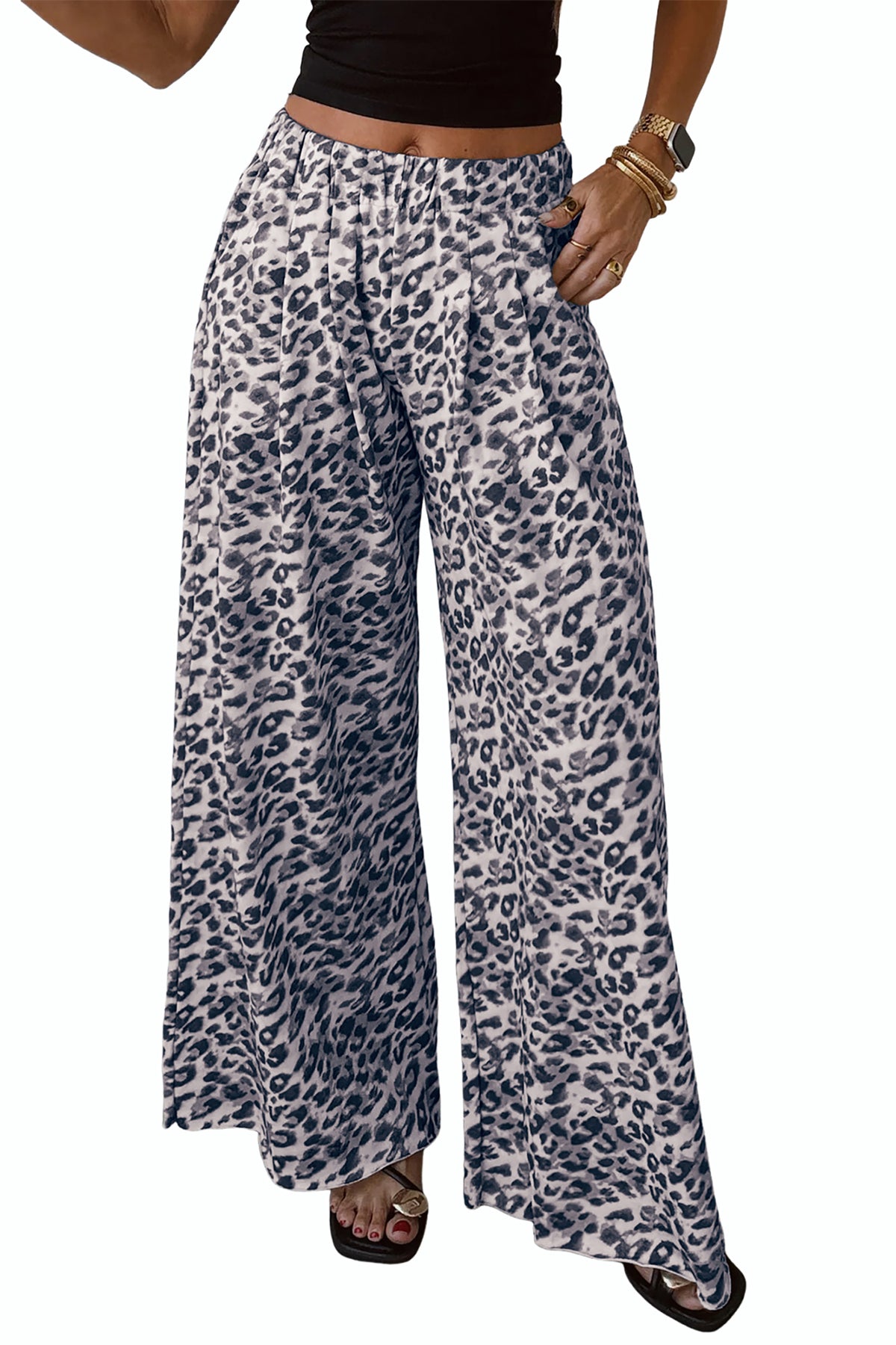 Multicolour Leopard Print Wide Leg Full Length Pants-Bottoms/Pants & Culotte-[Adult]-[Female]-2022 Online Blue Zone Planet