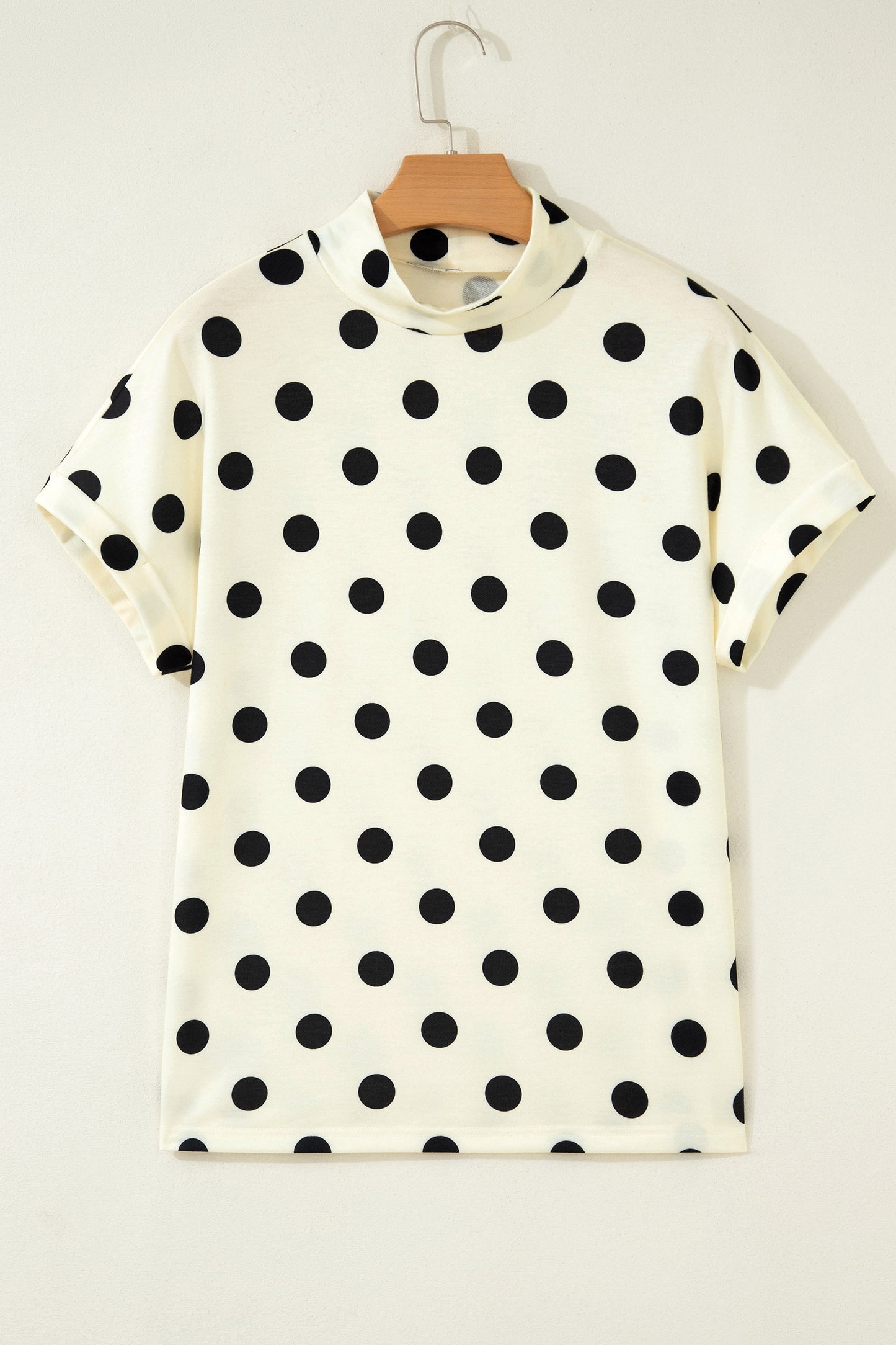 Beige Polka Dot Print High Neck Dolman Top-Tops/Tops & Tees-[Adult]-[Female]-2022 Online Blue Zone Planet