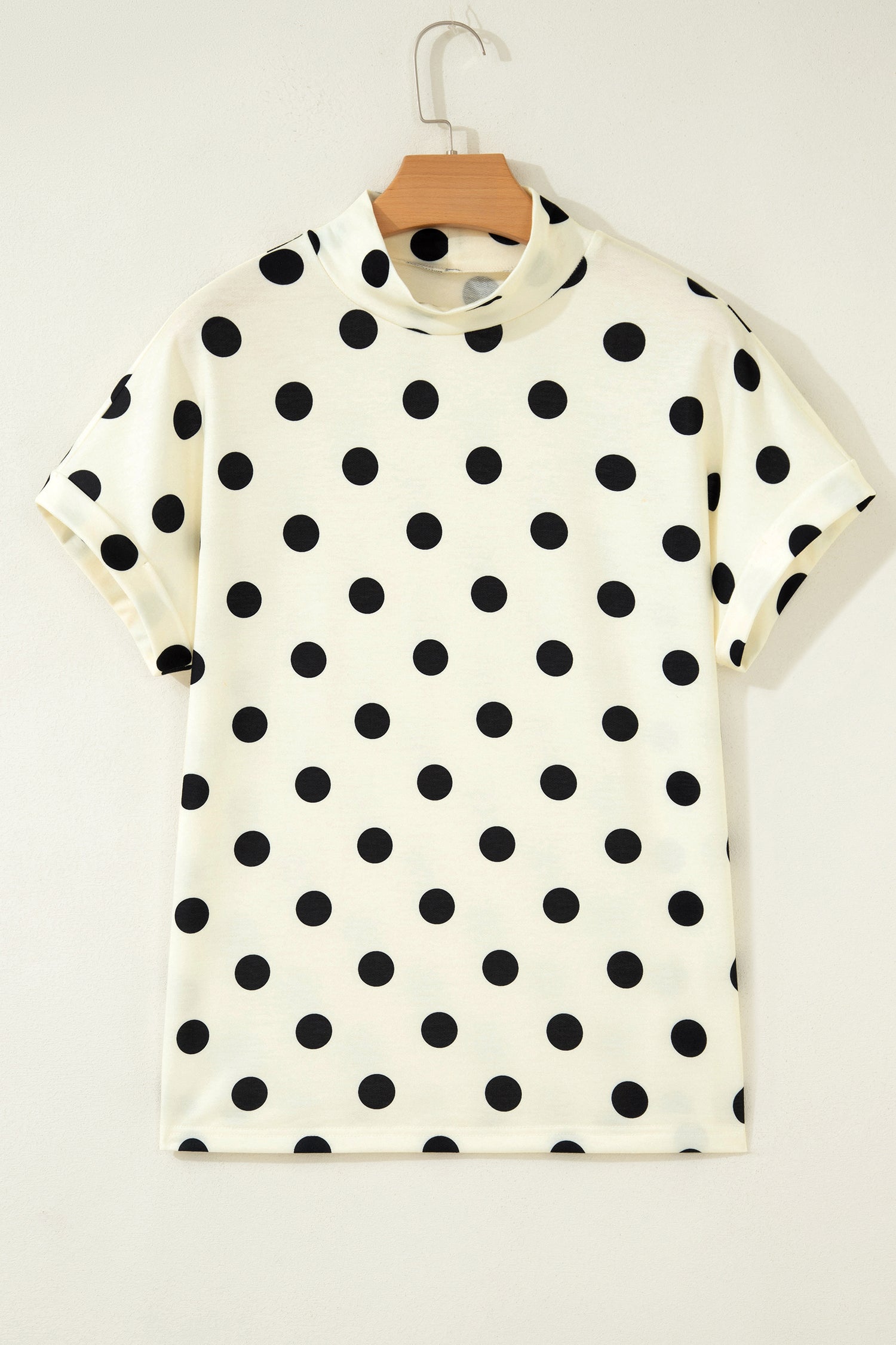 Beige Polka Dot Print High Neck Dolman Top-Tops/Tops & Tees-[Adult]-[Female]-2022 Online Blue Zone Planet