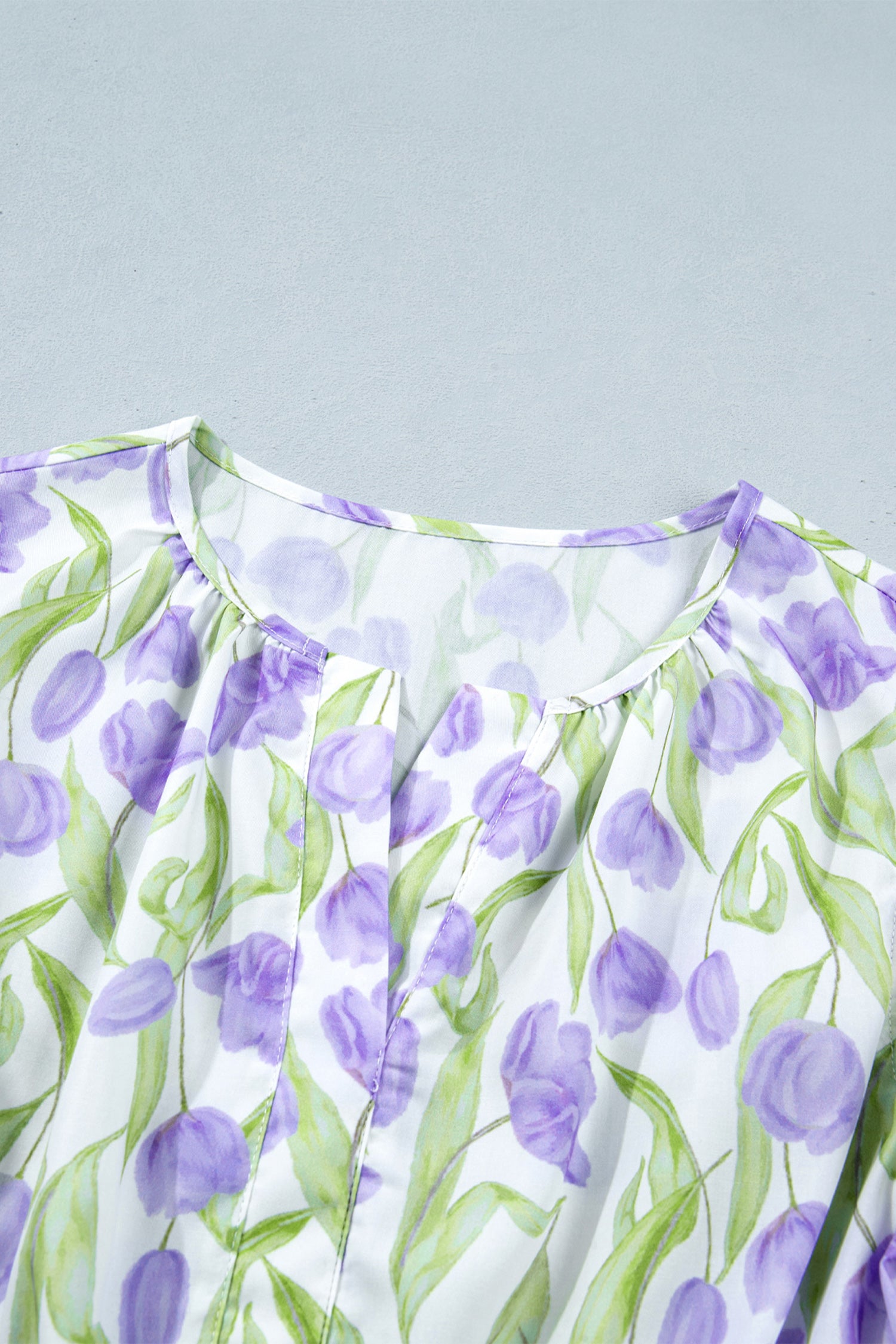 Purple Tulip Floral Print Contrast Trim Midi Dress-TOPS / DRESSES-[Adult]-[Female]-2022 Online Blue Zone Planet