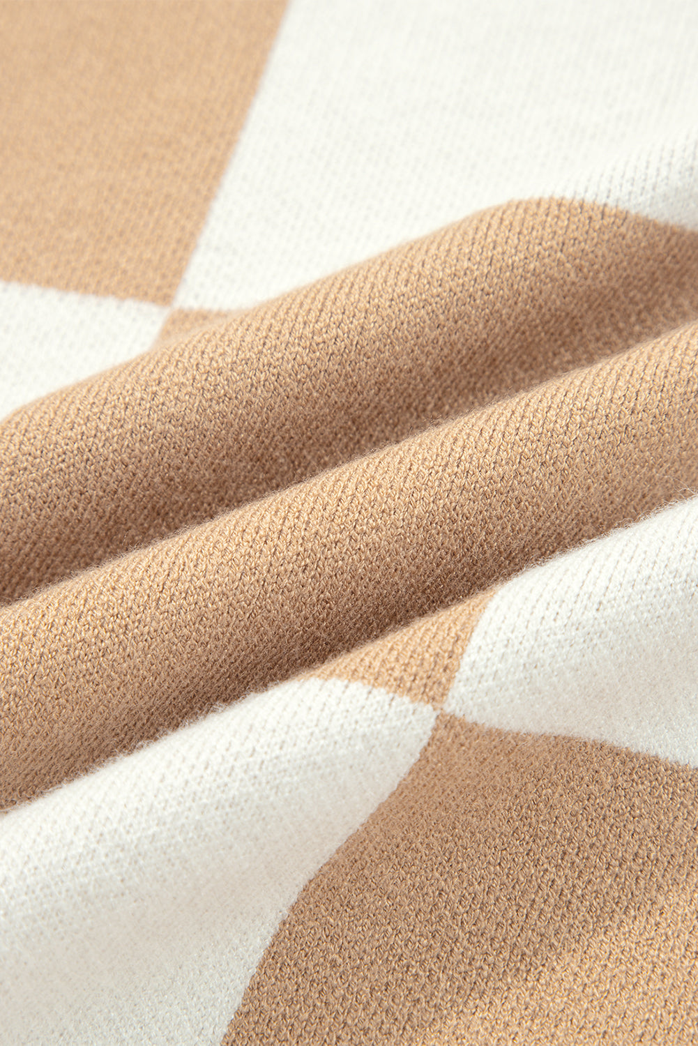 Light French Beige Checkered Pattern Loose Drop Shoulder Half Sleeve Sweater-Sweaters & Cardigans/Short Sleeve Sweaters-[Adult]-[Female]-2022 Online Blue Zone Planet