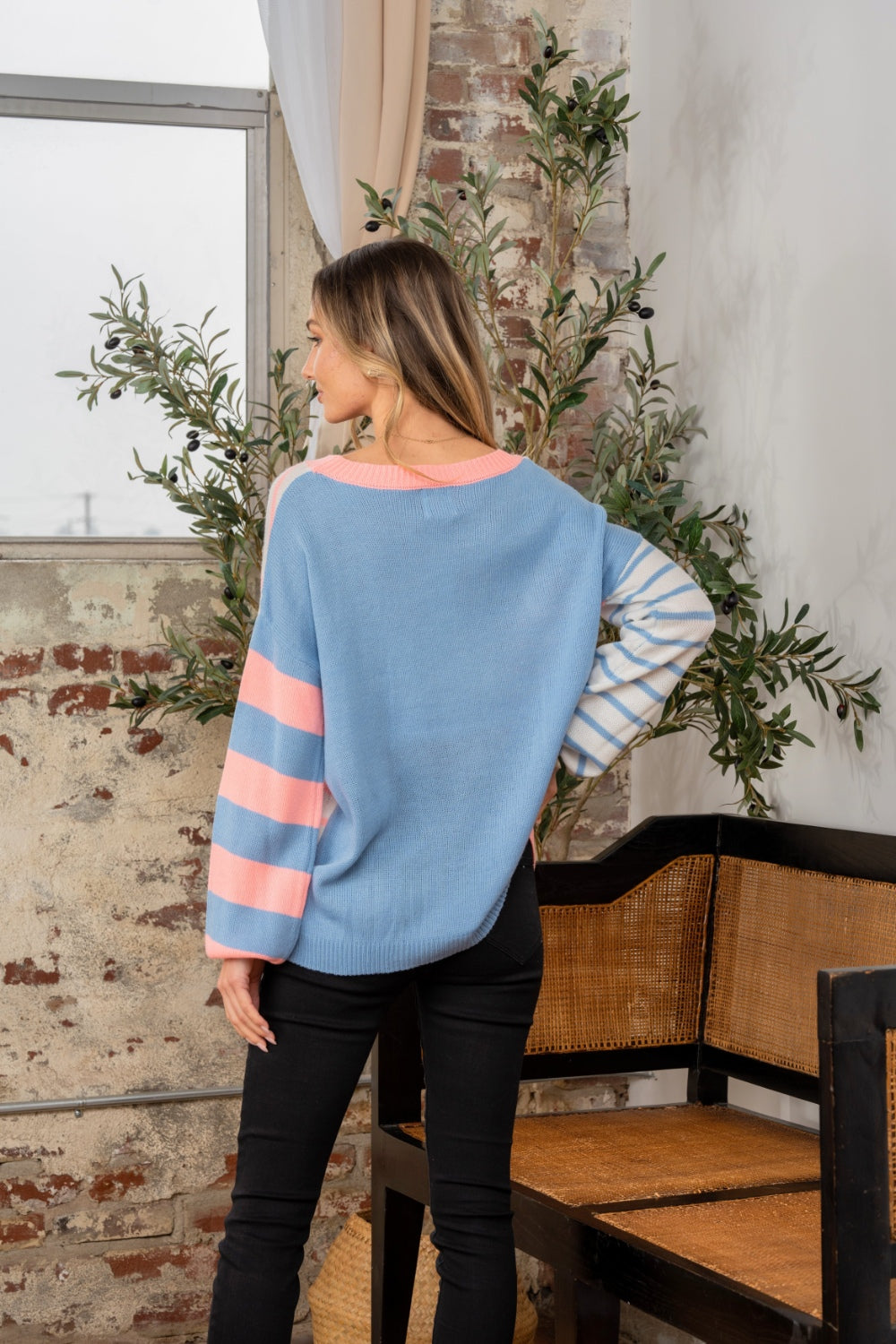 Sew In Love Full Size Striped Dropped Shoulder Sweater-TOPS / DRESSES-[Adult]-[Female]-2022 Online Blue Zone Planet