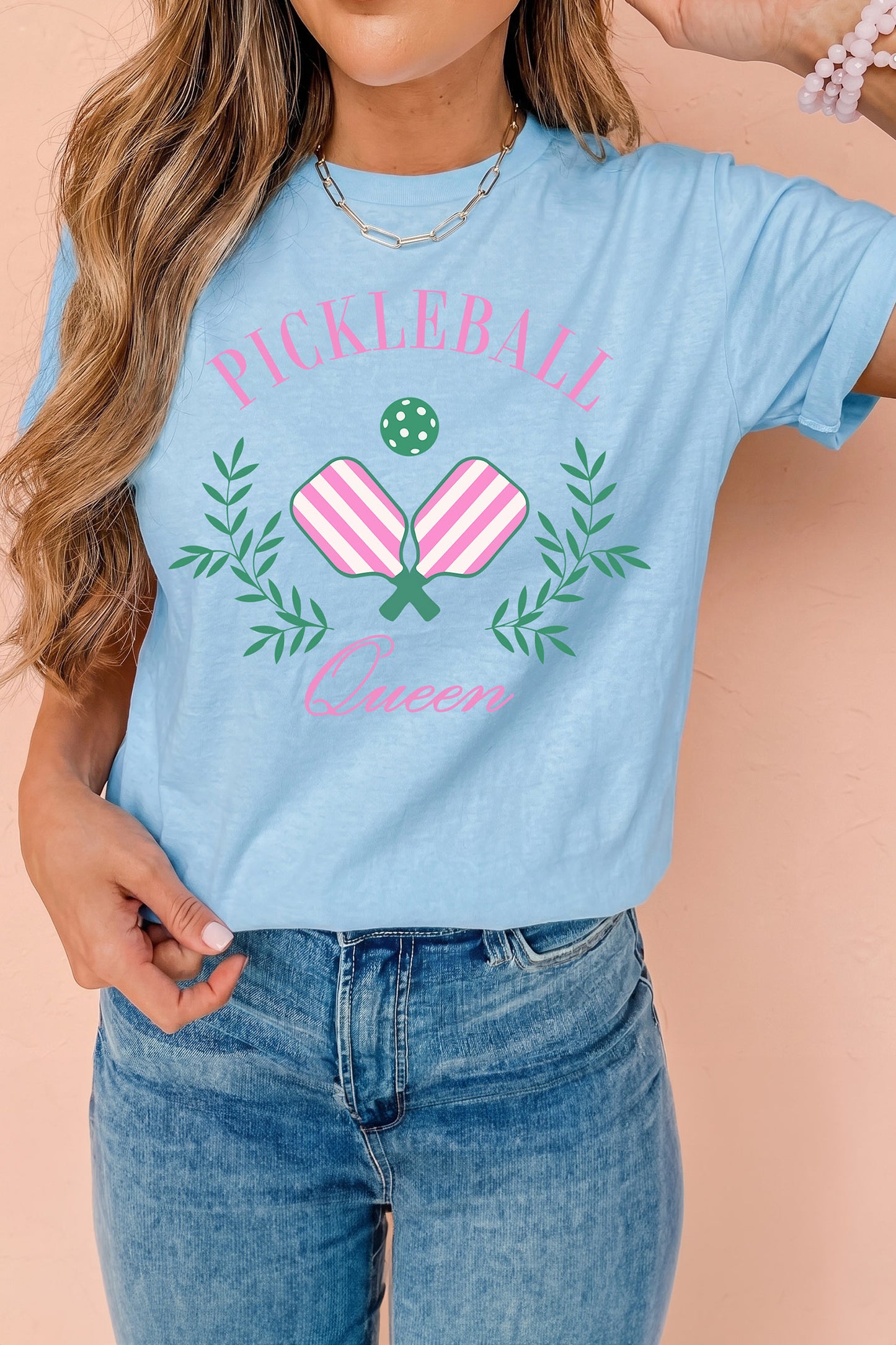 Light Blue Pickleball Queen Relaxed Graphic Tee-Graphic/Graphic Tees-[Adult]-[Female]-2022 Online Blue Zone Planet