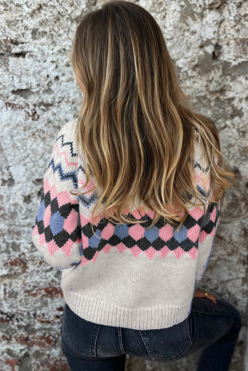 Pink Stripe Geometric Button Up Sweater Cardigan-TOPS / DRESSES-[Adult]-[Female]-2022 Online Blue Zone Planet