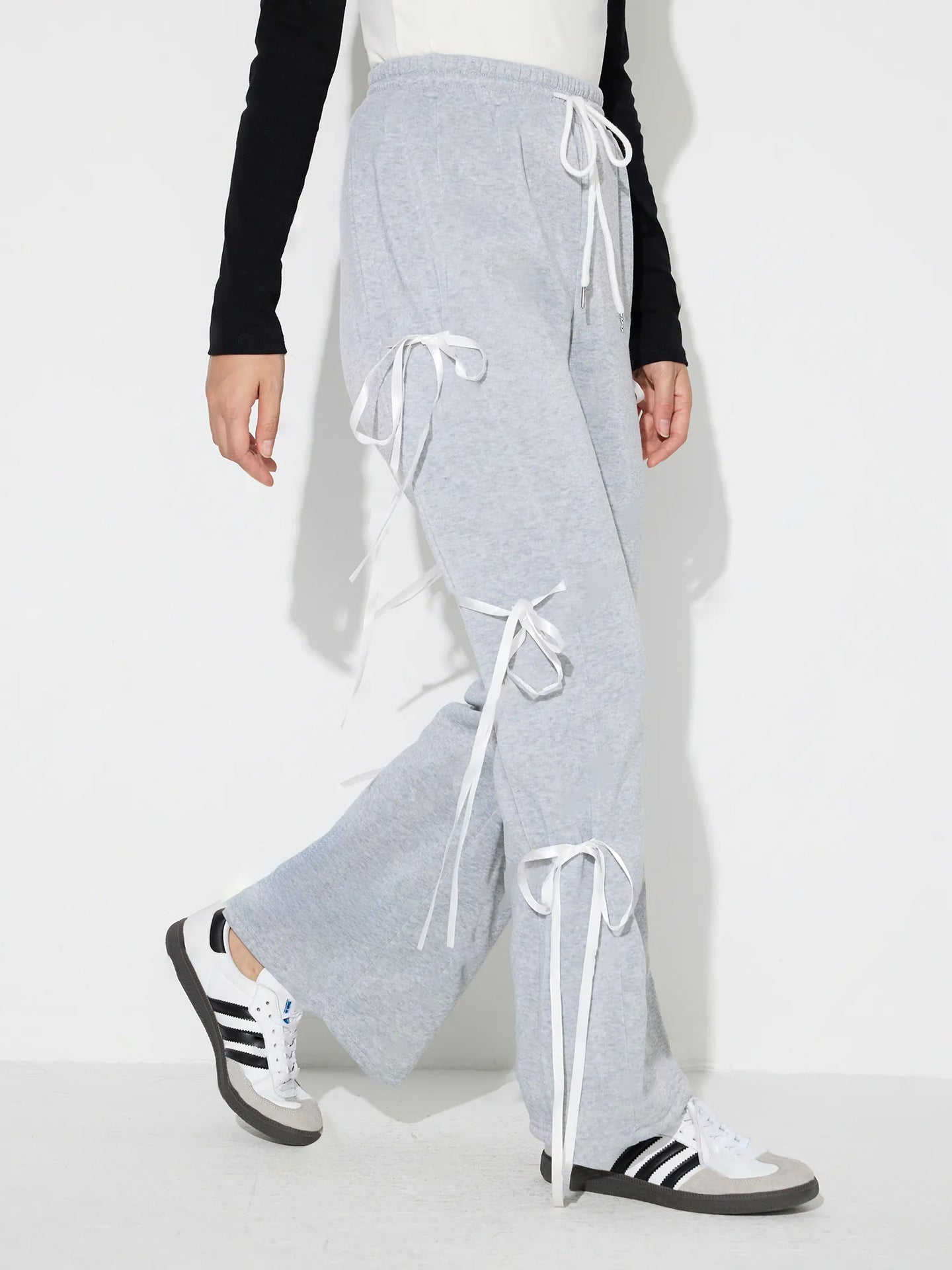 Drawstring Bow Pants-BOTTOMS SIZES SMALL MEDIUM LARGE-[Adult]-[Female]-Light Gray-S-2022 Online Blue Zone Planet