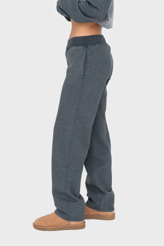 Mono B Elastic Waist Fleece Pants with Pockets-BOTTOMS SIZES SMALL MEDIUM LARGE-[Adult]-[Female]-2022 Online Blue Zone Planet