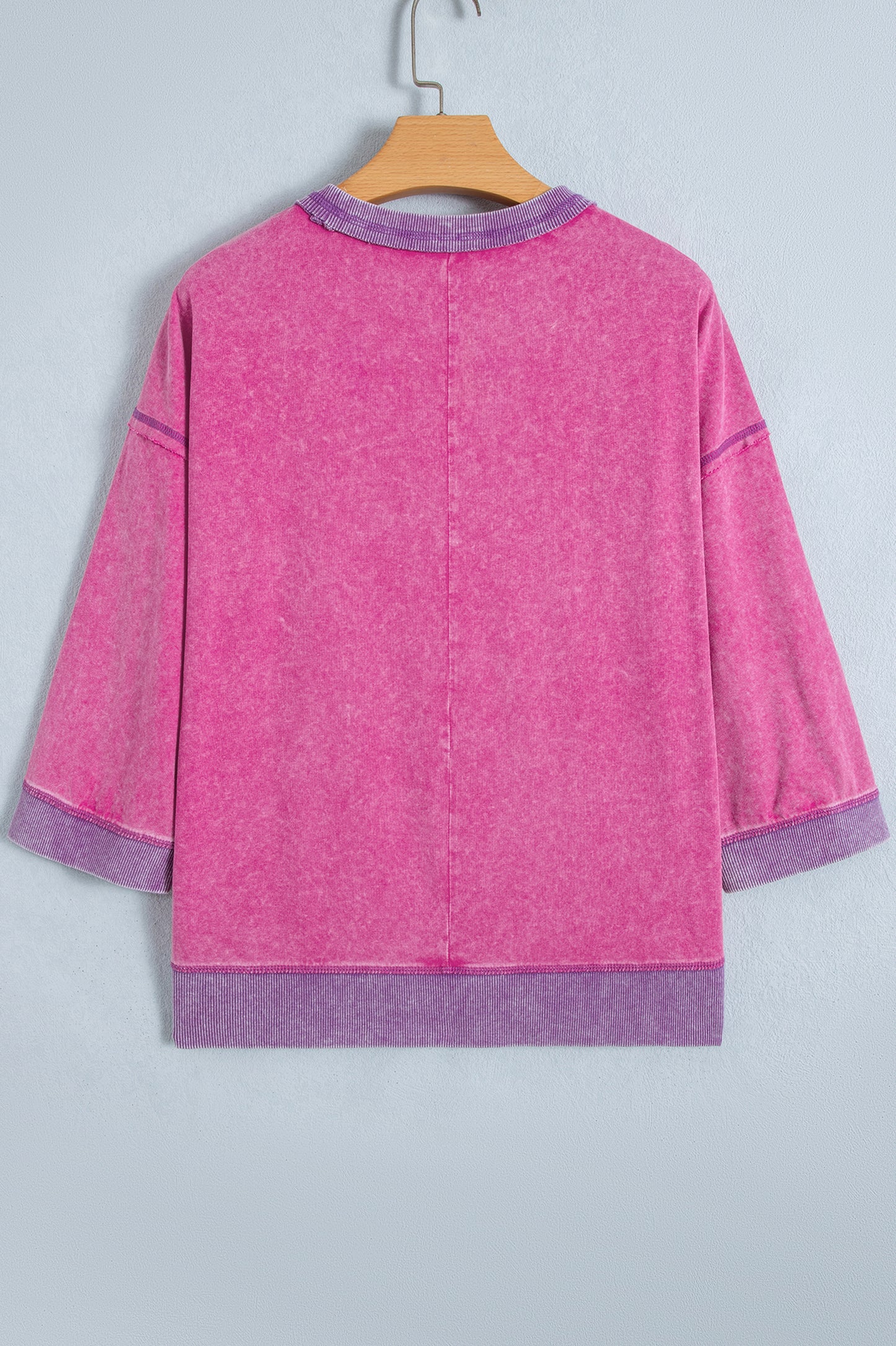 Strawberry Pink Mineral Wash Color Block Trim Bracelet Sleeve Pullover Top-Bracelet-[Adult]-[Female]-2022 Online Blue Zone Planet