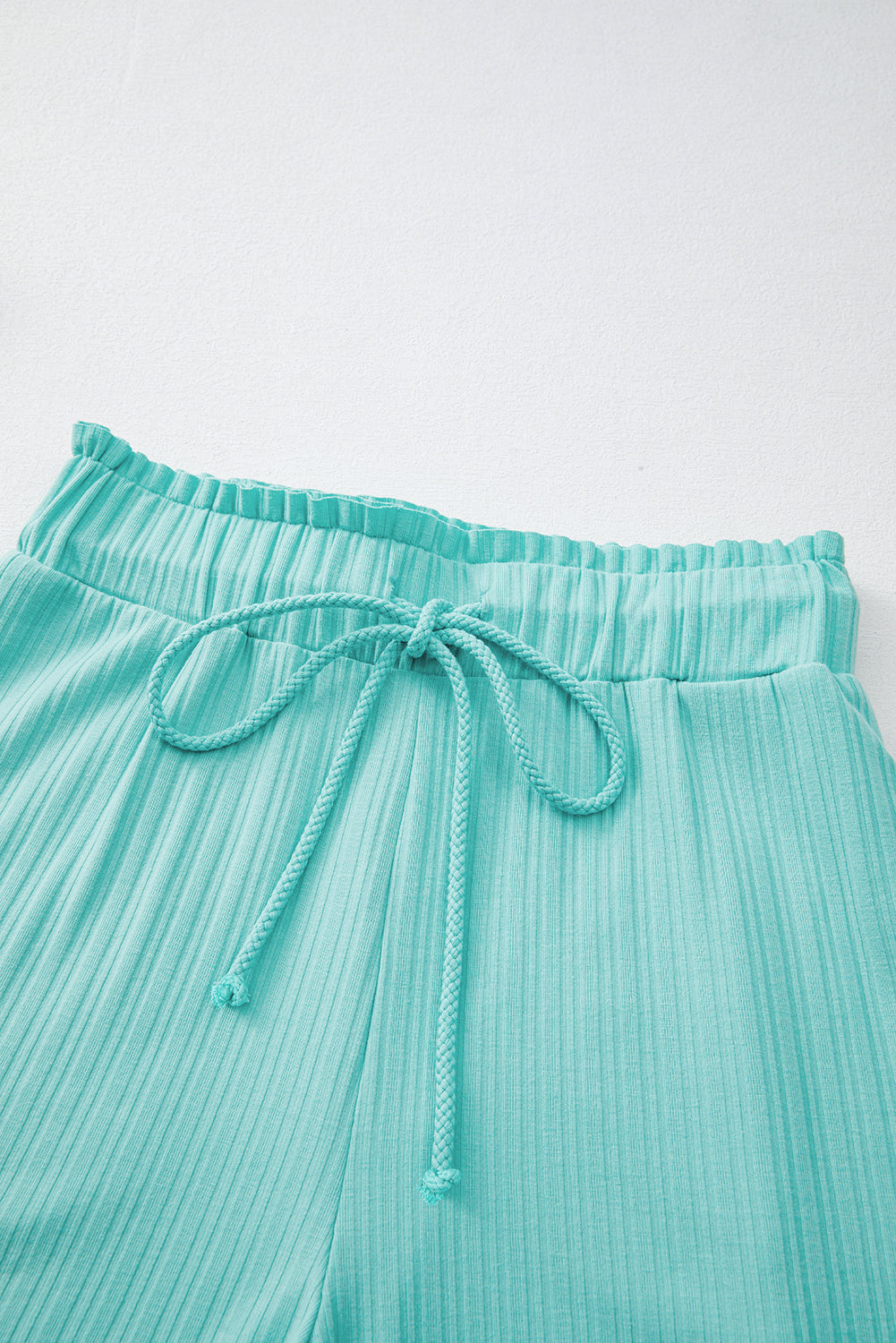 Mint Green Ribbed Button V Neck Tank Top And Shorts Set-Two Piece Sets/Short Sets-[Adult]-[Female]-2022 Online Blue Zone Planet