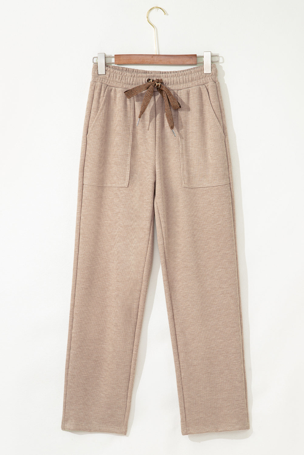 Gray Morn Corduroy Leopard Drawstring High Waist Trousers-TOPS / DRESSES-[Adult]-[Female]-2022 Online Blue Zone Planet
