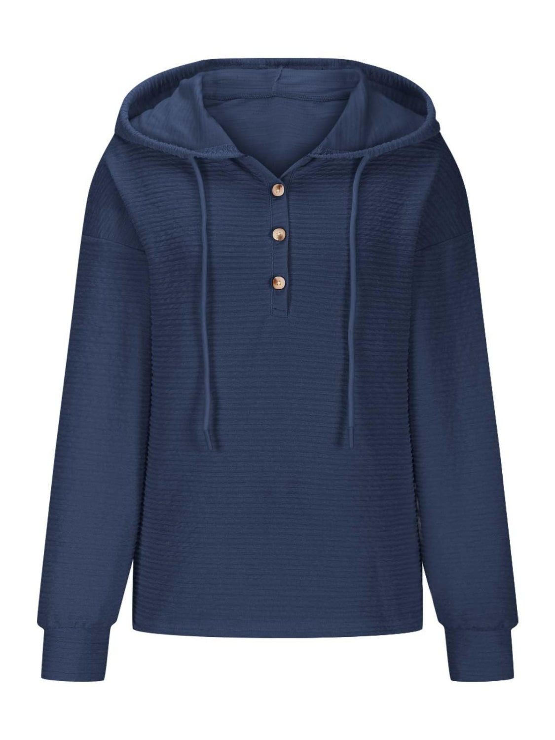 Drawstring Quarter Button Long Sleeve Hoodie-TOPS / DRESSES-[Adult]-[Female]-2022 Online Blue Zone Planet