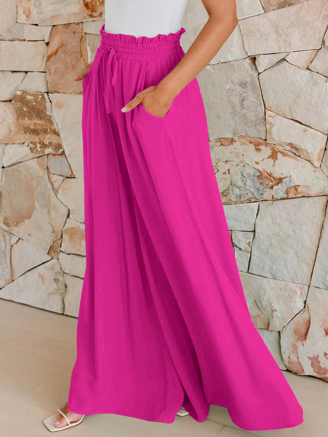 Drawstring Wide Leg Pants with Pockets-BOTTOMS SIZES SMALL MEDIUM LARGE-[Adult]-[Female]-Hot Pink-S-2022 Online Blue Zone Planet