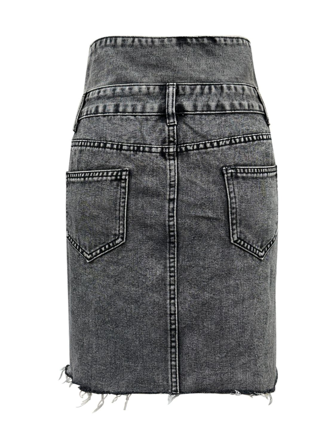 Raw Hem High Waist Denim Skirt-BOTTOMS SIZES SMALL MEDIUM LARGE-[Adult]-[Female]-2022 Online Blue Zone Planet