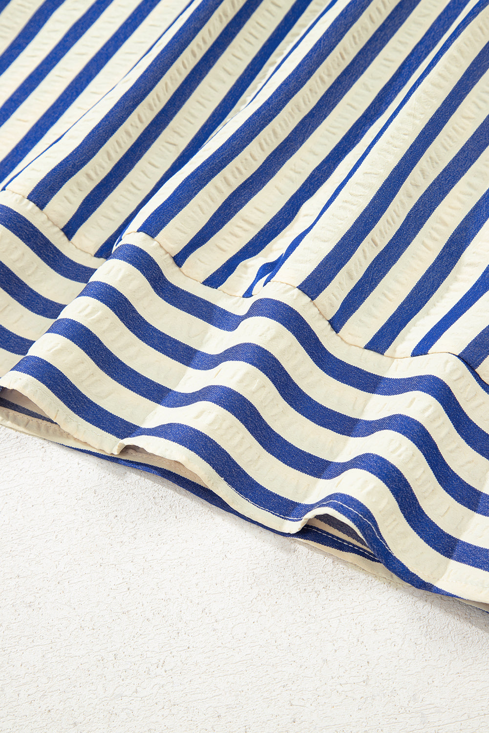 Blue Stripe Collared Half Button Side Pockets Loose Fit Mini Dress-Dresses/Mini Dresses-[Adult]-[Female]-2022 Online Blue Zone Planet