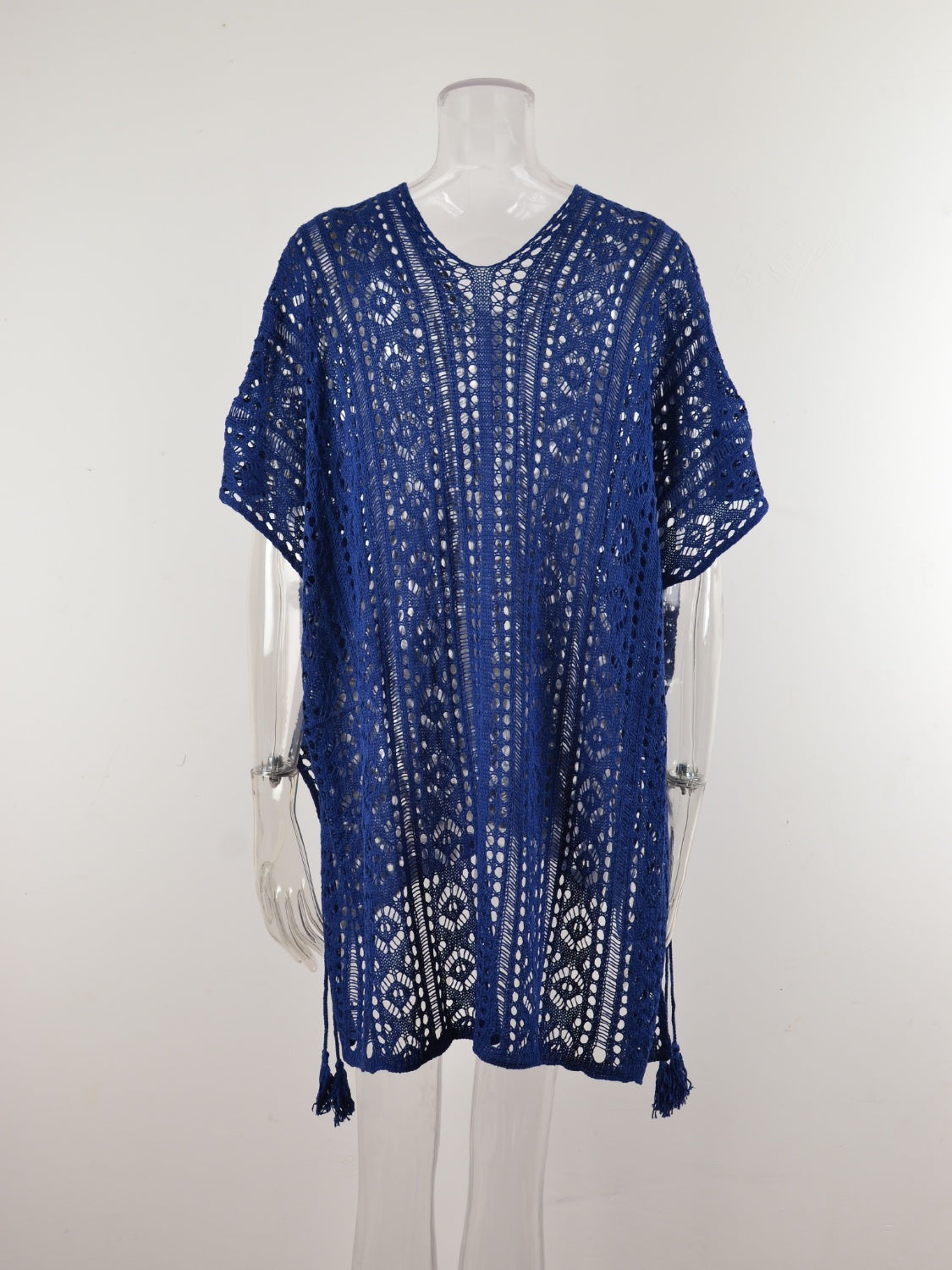 Blue Zone Planet | Cutout V-Neck Cover-Up with Tassel-TOPS / DRESSES-[Adult]-[Female]-2022 Online Blue Zone Planet