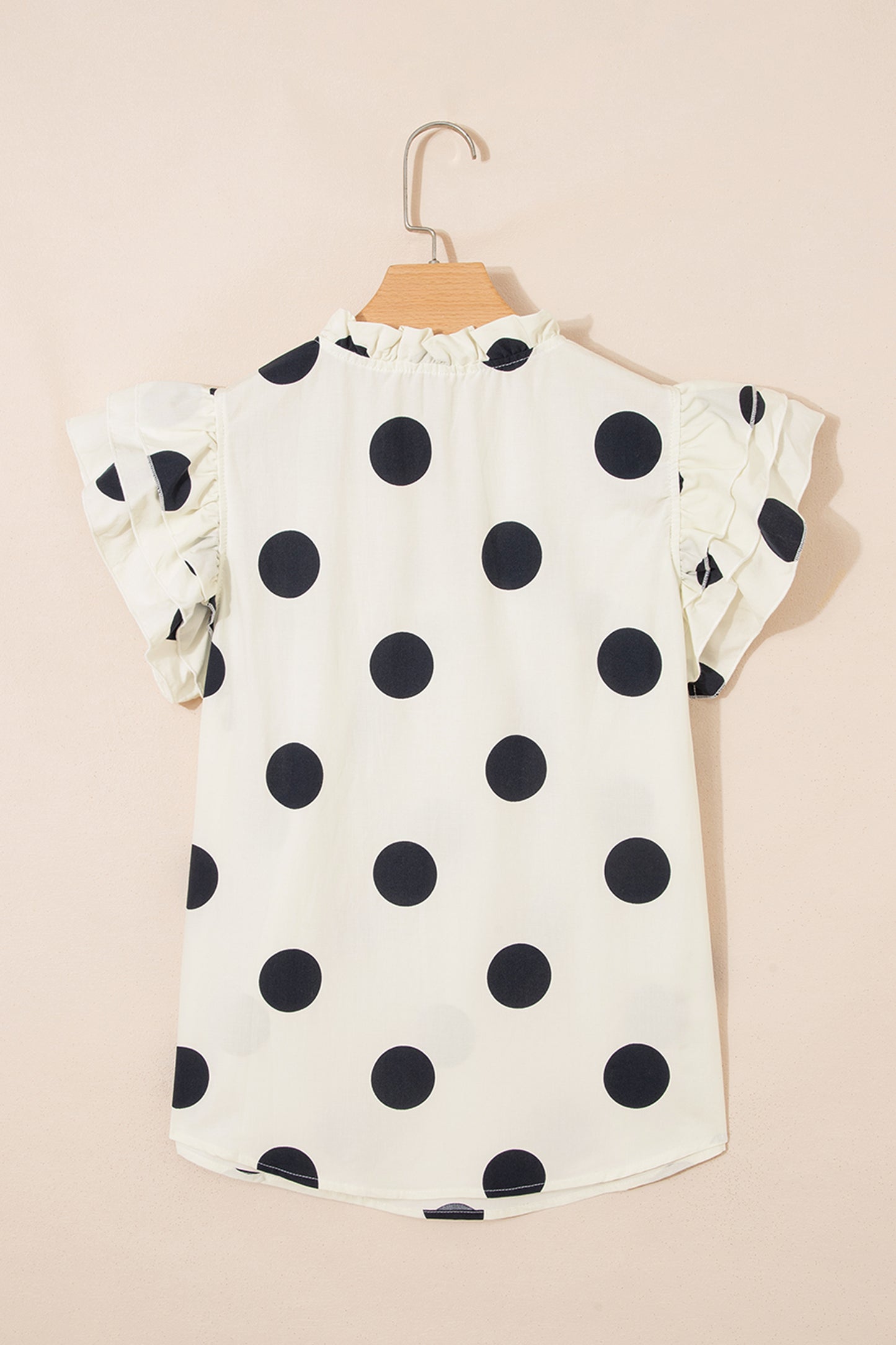 Apricot Casual Polka Dot V-Neck Ruffle Short Sleeve Shift Blouse-Tops/Blouses & Shirts-[Adult]-[Female]-2022 Online Blue Zone Planet