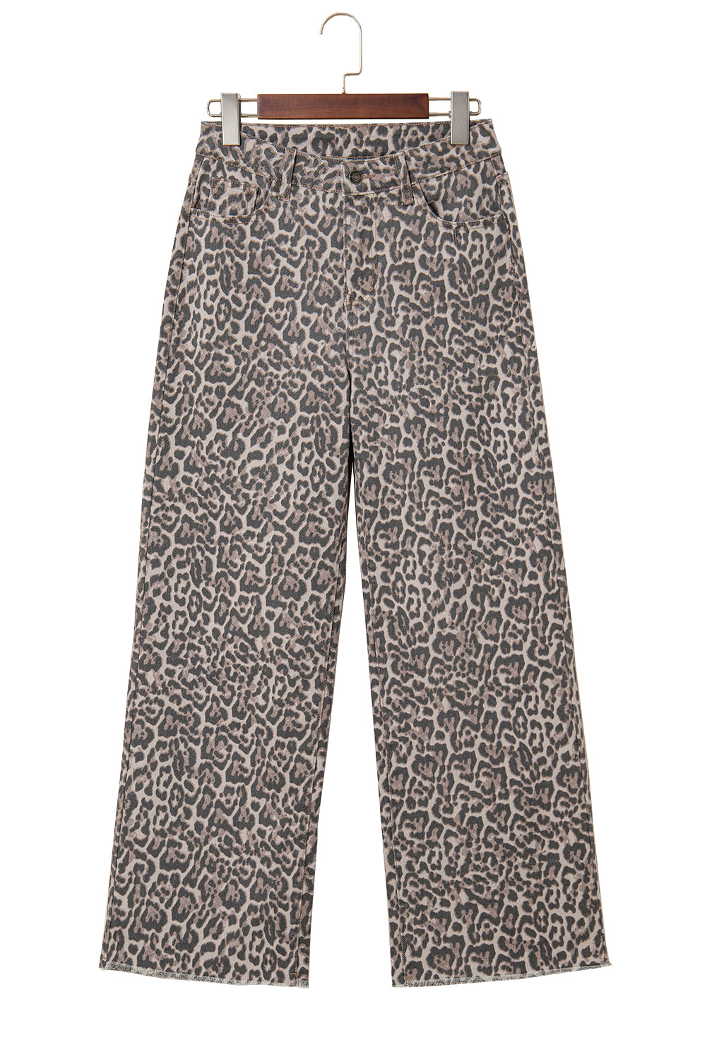 Brown Leopard Frayed Edge Wide Leg High Waist Jeans-Bottoms/Jeans-[Adult]-[Female]-2022 Online Blue Zone Planet