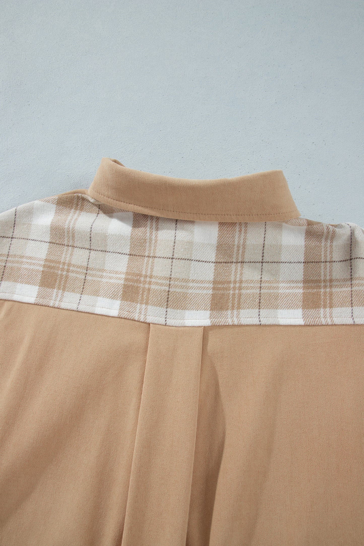 Light French Beige Plaid Colorblock Shirt Collar Shift Shacket-Outerwear/Jackets-[Adult]-[Female]-2022 Online Blue Zone Planet