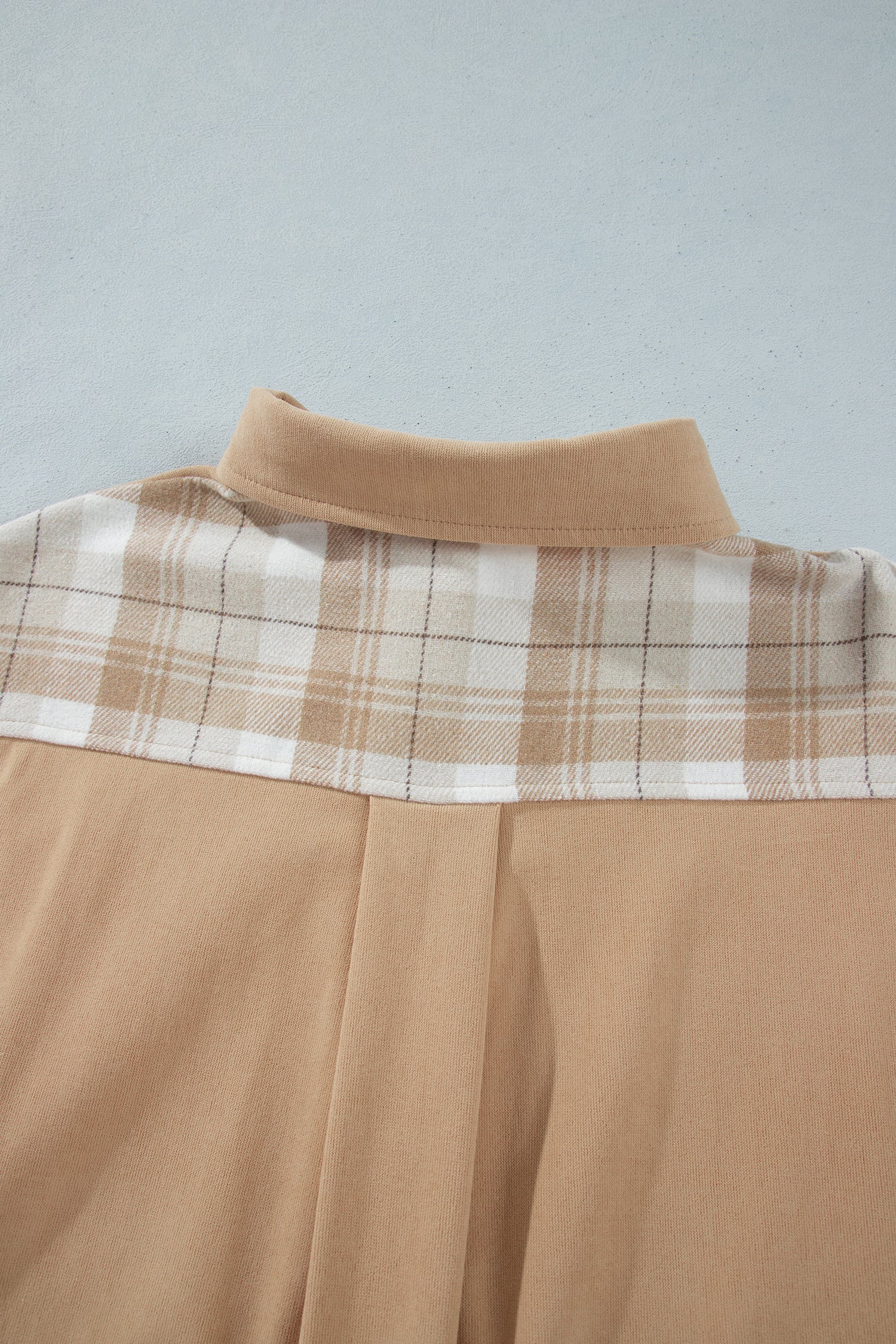 Light French Beige Plaid Colorblock Shirt Collar Shift Shacket-Outerwear/Jackets-[Adult]-[Female]-2022 Online Blue Zone Planet