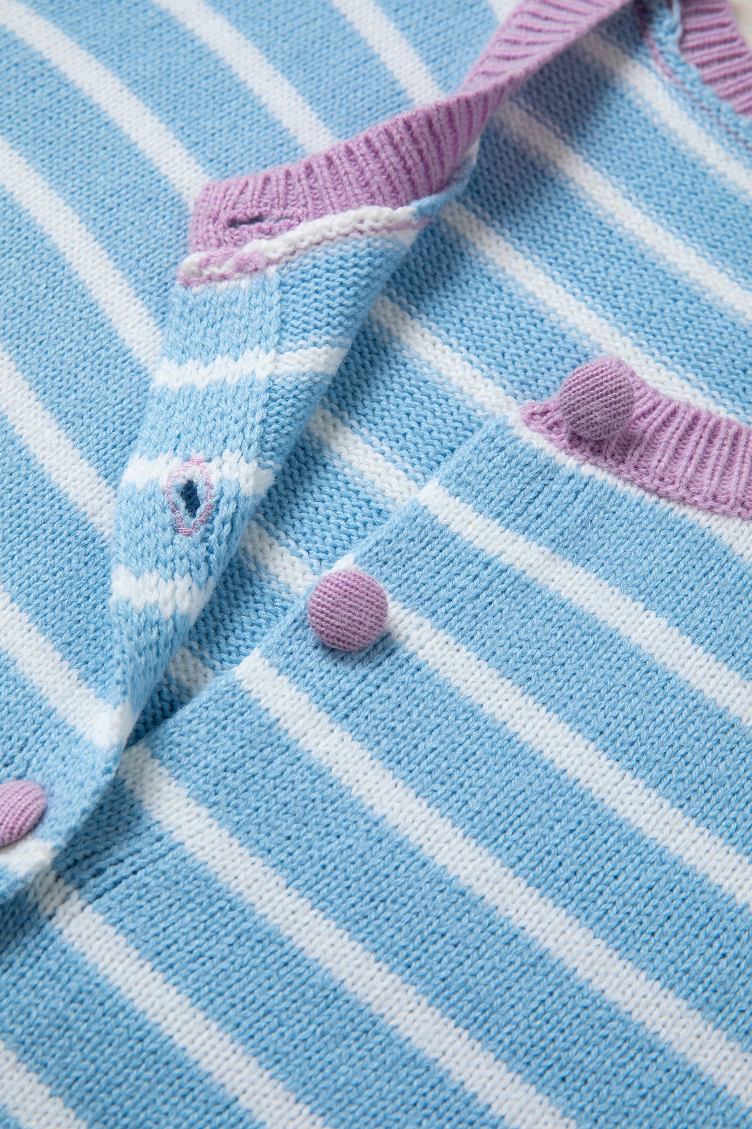 Sky Blue Stripe Contrast Trim Button Down Casual Sweater Cardigan-TOPS / DRESSES-[Adult]-[Female]-2022 Online Blue Zone Planet