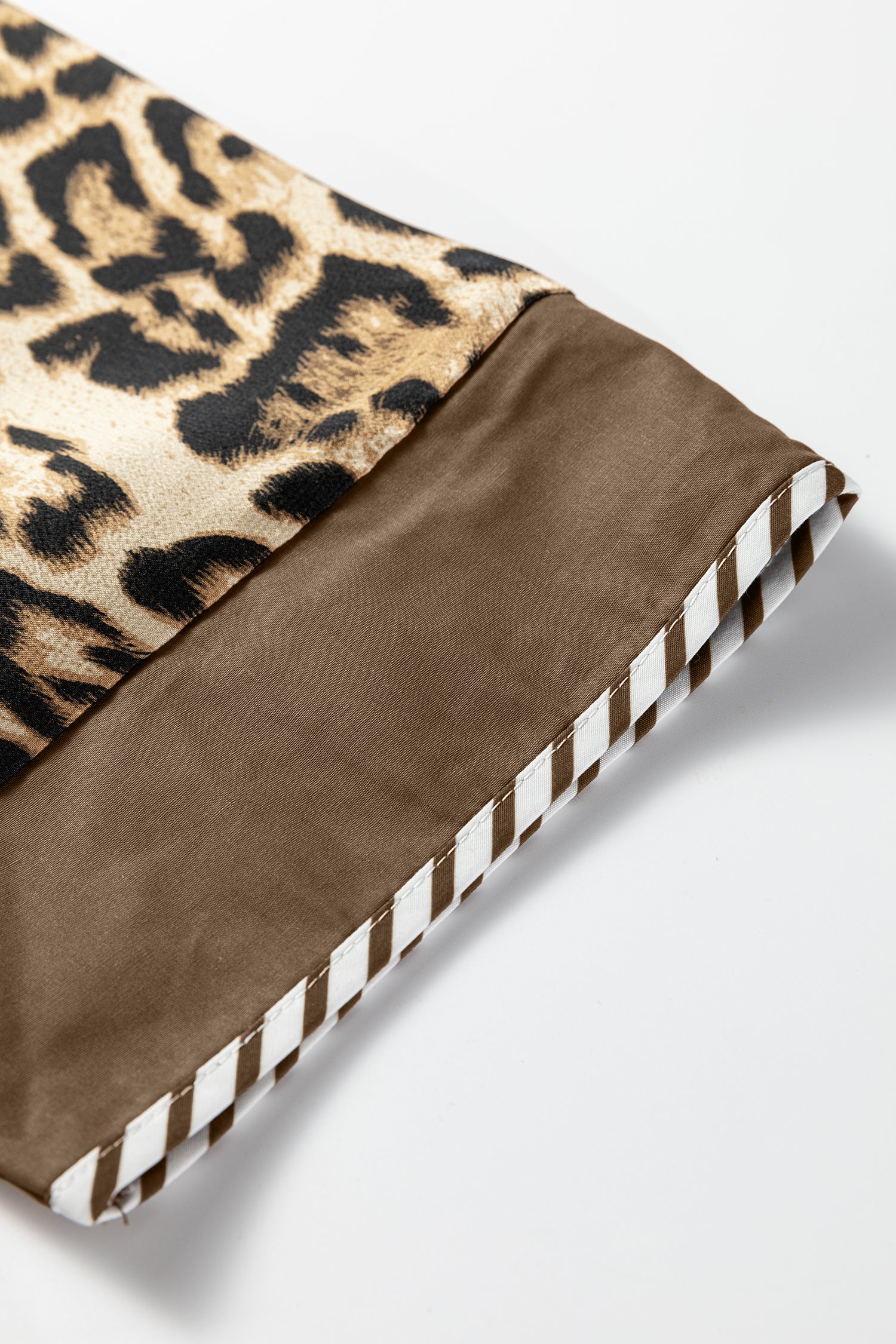 Brown Leopard Collared 3/4 Sleeve Shirt and Loose Pants Two Piece Outfit Set-Two Piece Sets/Pant Sets-[Adult]-[Female]-2022 Online Blue Zone Planet