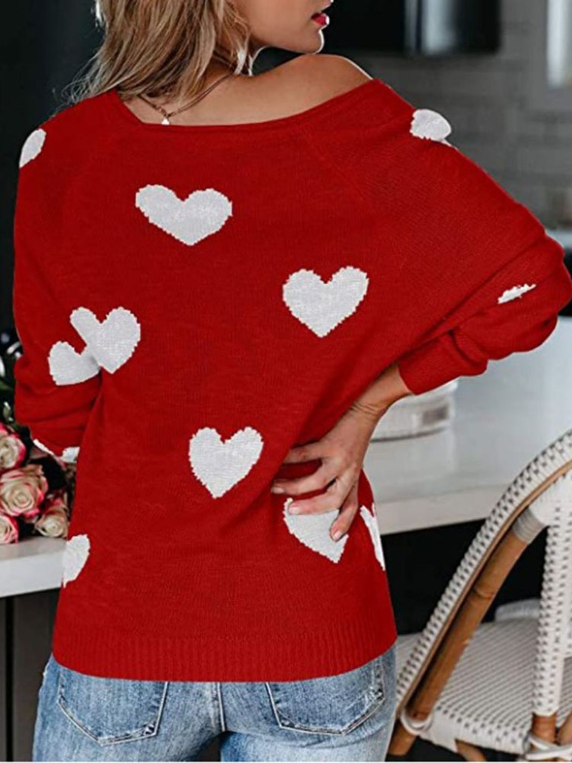 Heart Scoop Neck Long Sleeve Sweater-TOPS / DRESSES-[Adult]-[Female]-2022 Online Blue Zone Planet