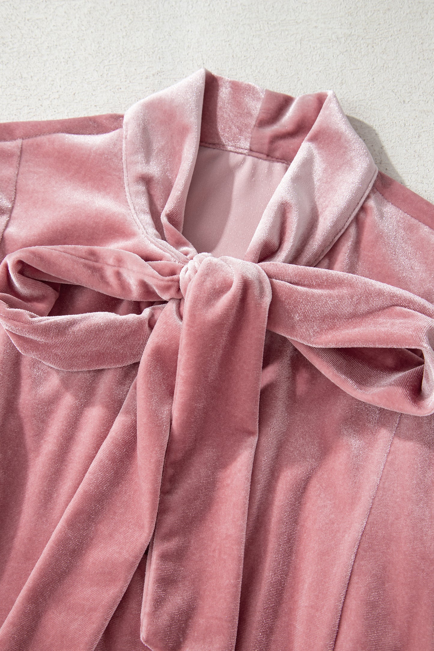 Fushia Solid Color Velvet Ribbon Bow Knot Long Sleeve Blouse-Tops/Blouses & Shirts-[Adult]-[Female]-2022 Online Blue Zone Planet